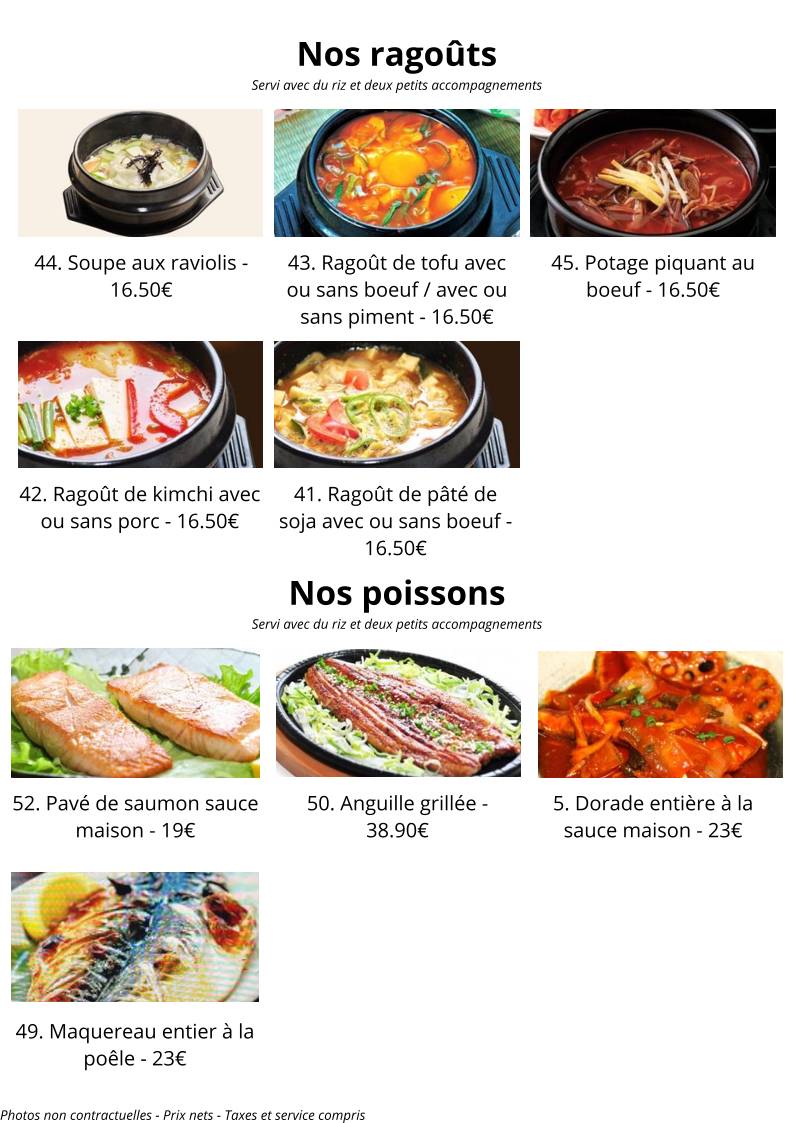 Menu de Shingané