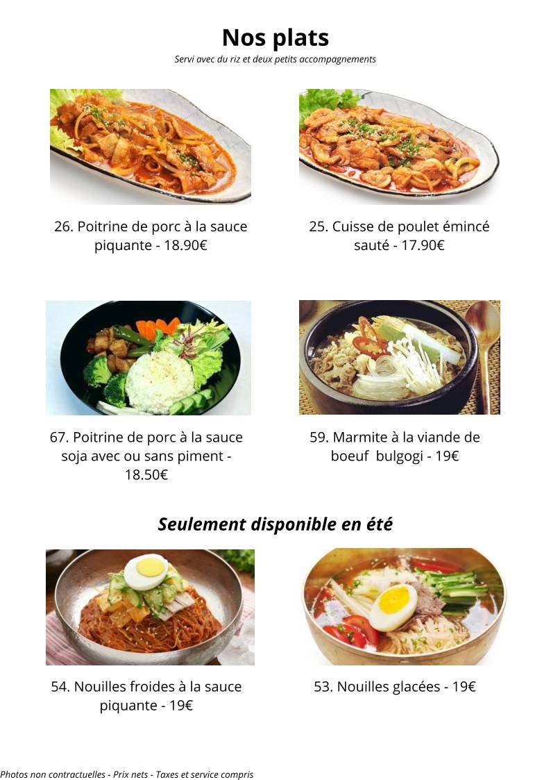 Menu de Shingané