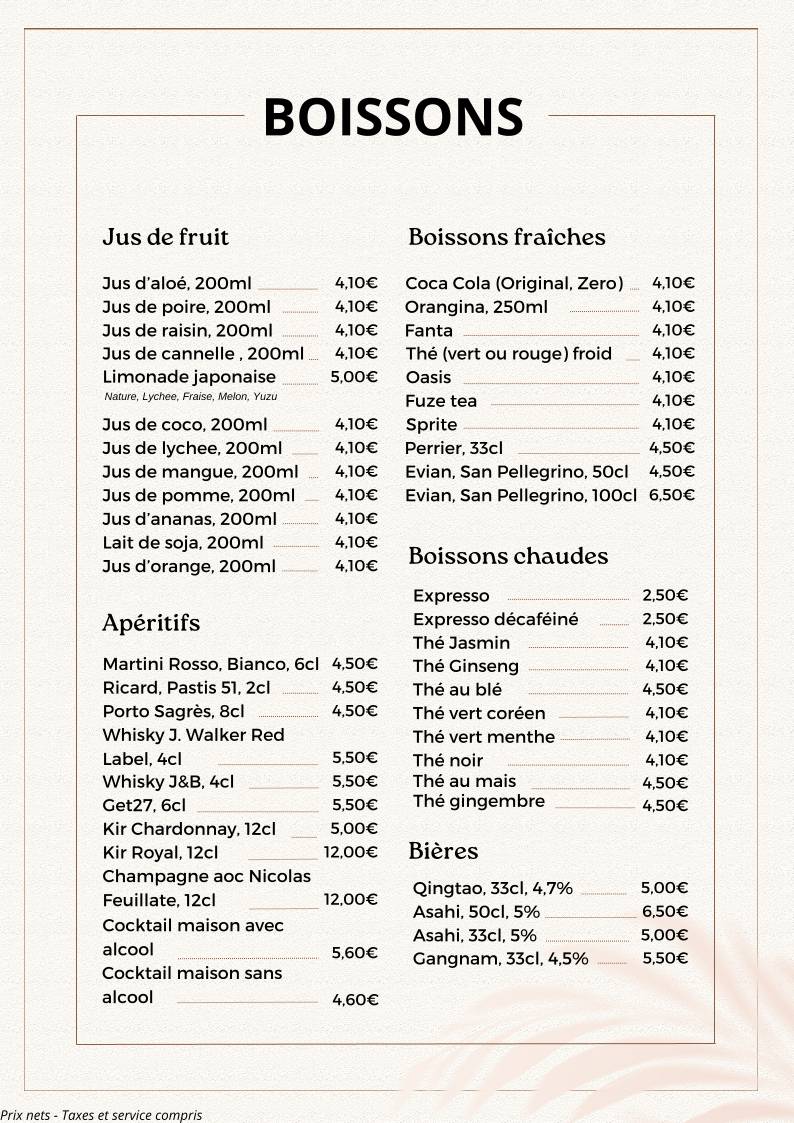 Menu de Shingané