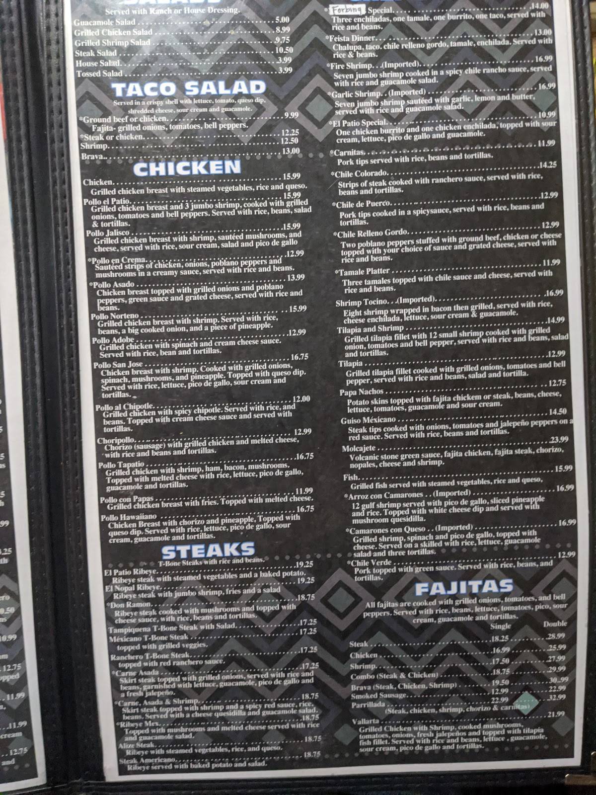 Menu At El Patio Mexican Restaurant Shreveport Forbing Rd