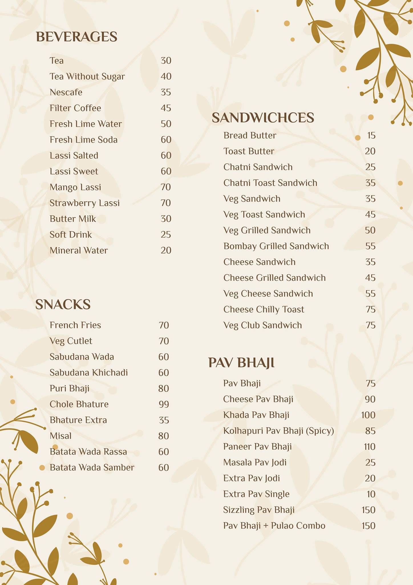 Shriniwas Veg menu