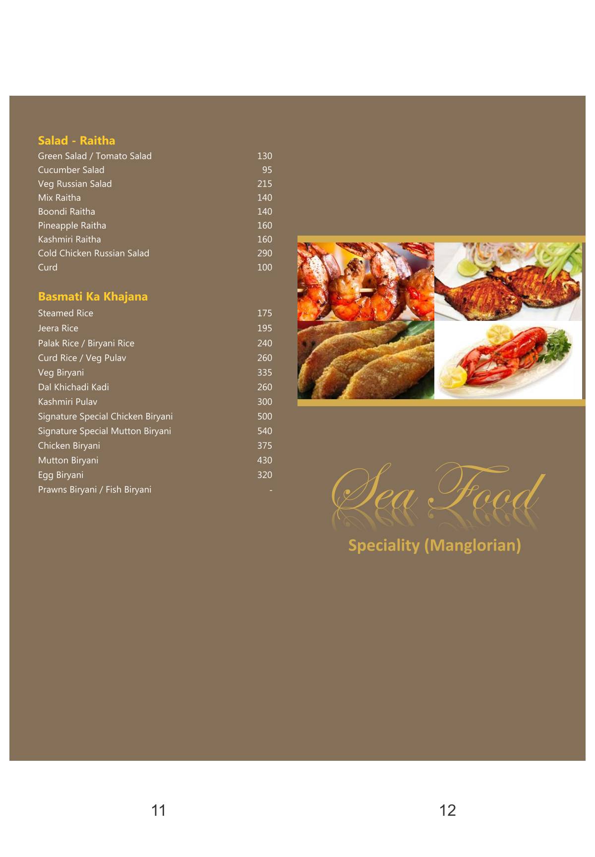 Signature Bar & Restaurant menu