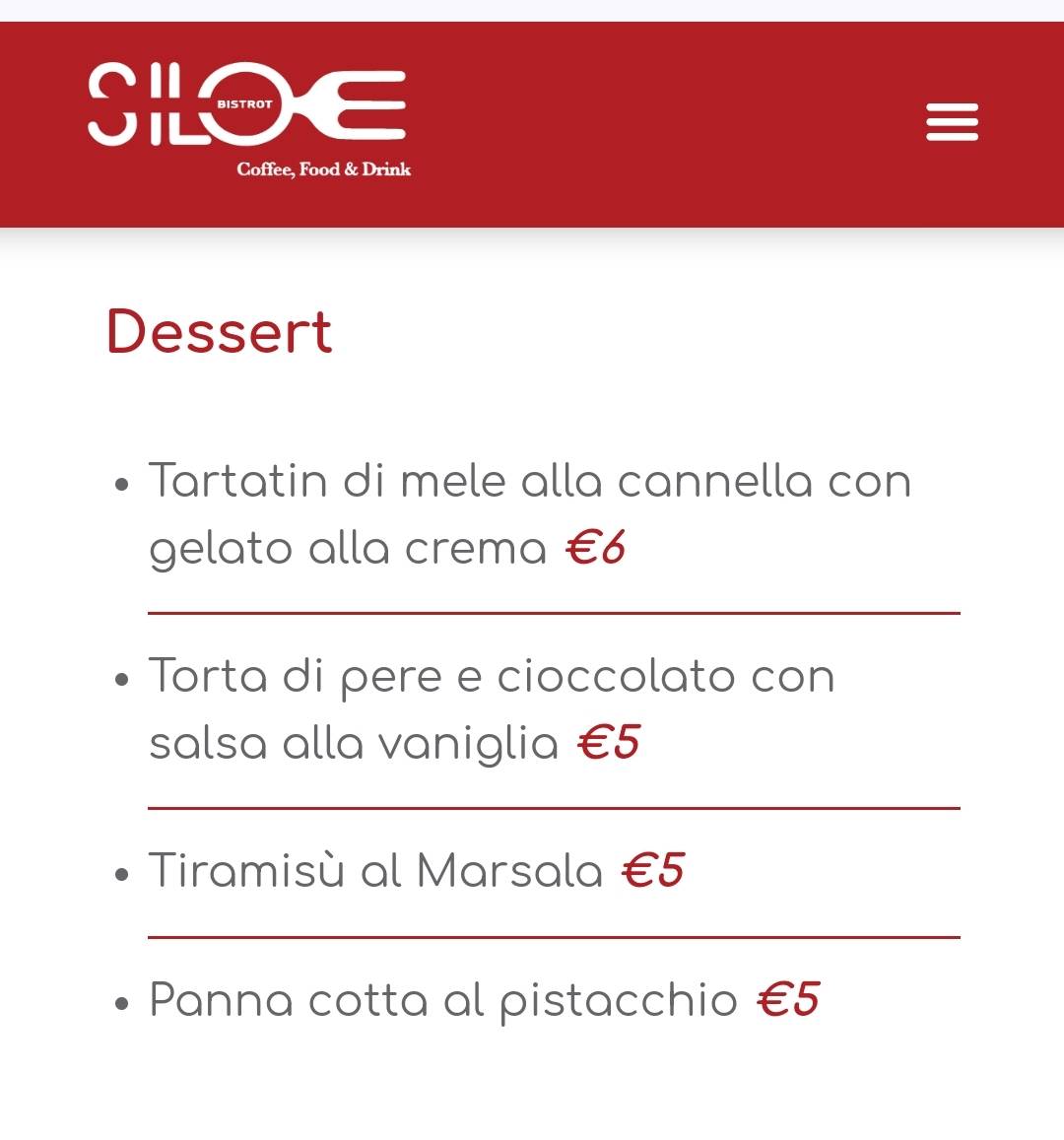 Menu di Siloe Bistrot 