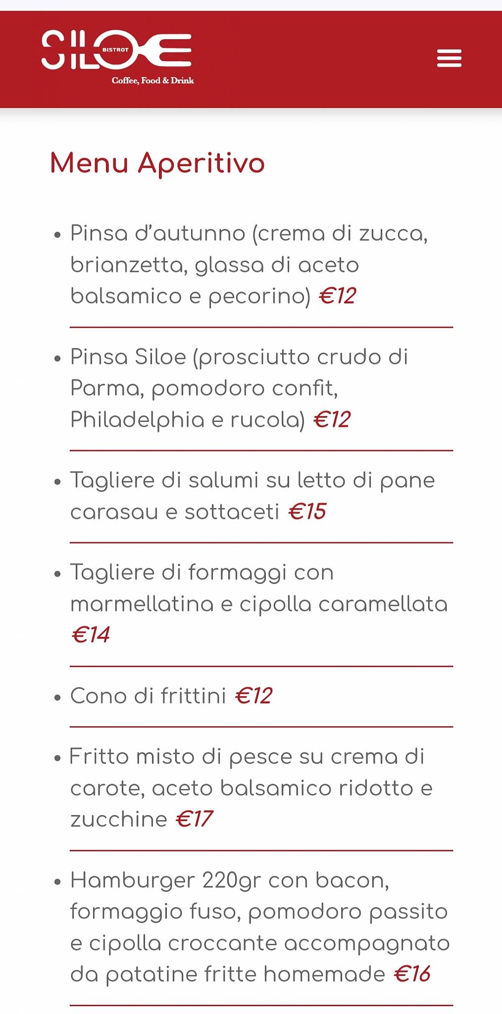 Menu di Siloe Bistrot 