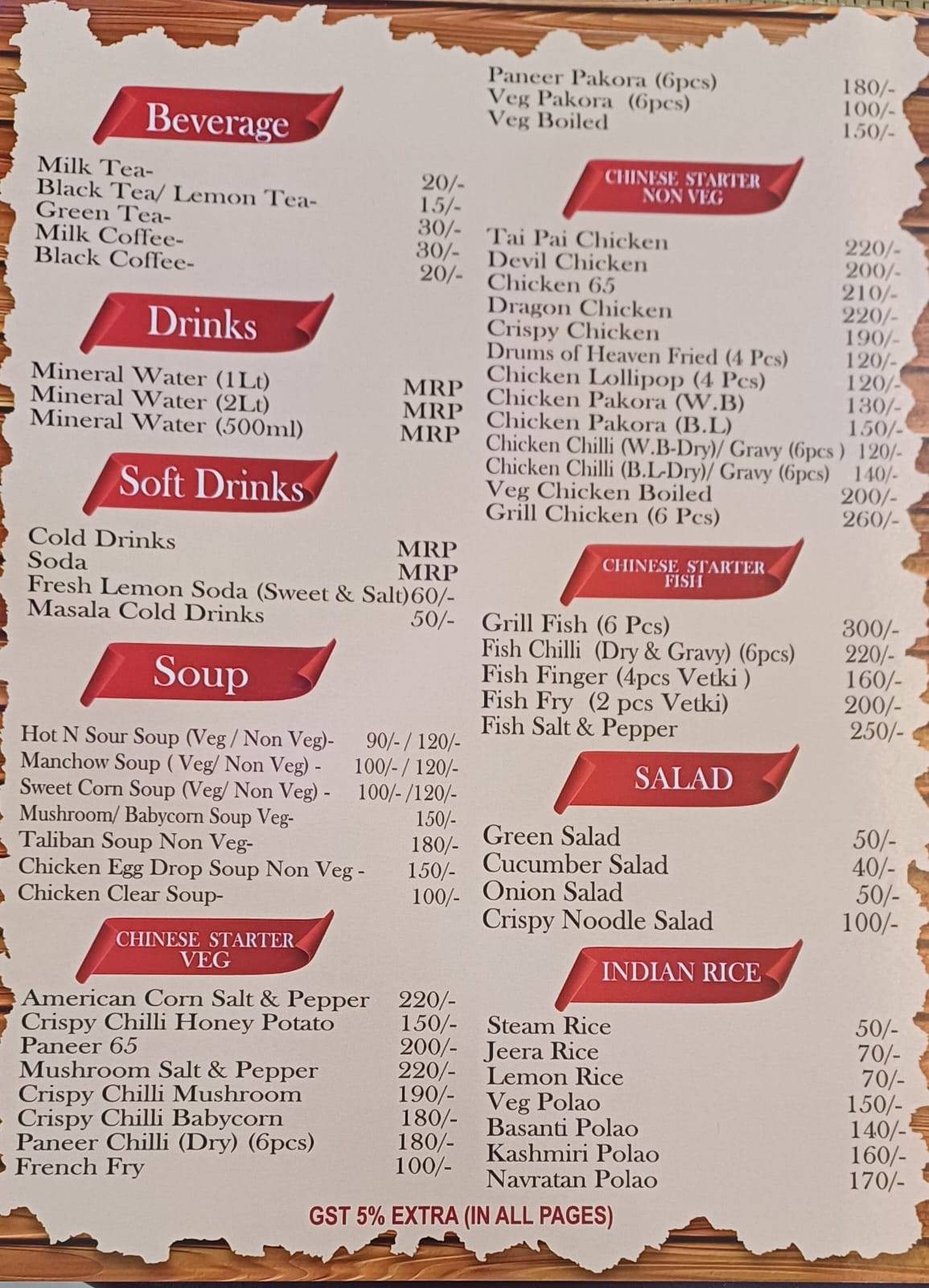 Silver Spoon Restaurant menu