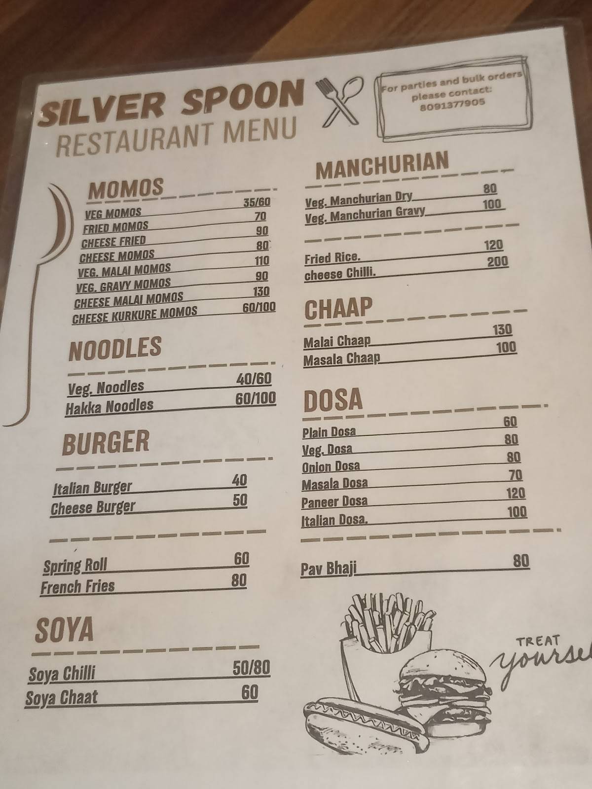 Silver Spoon menu