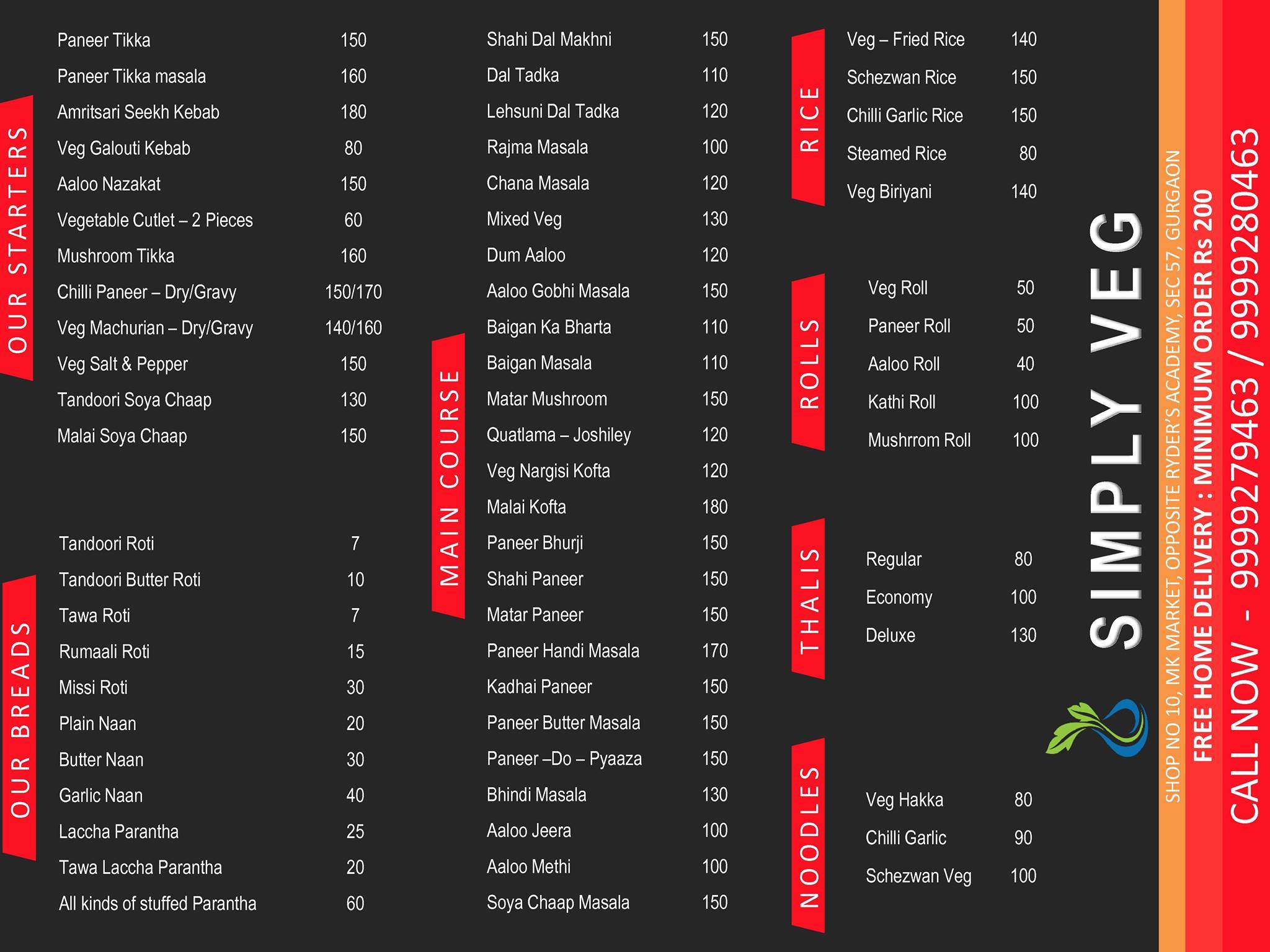 Simply Veg menu
