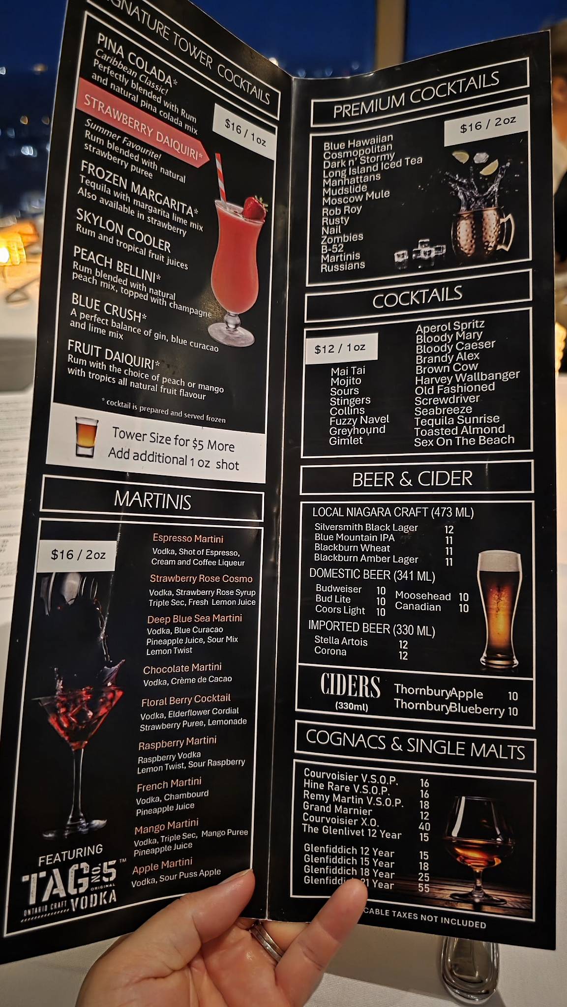 Menu de Skylon Tower Revolving Dining Room