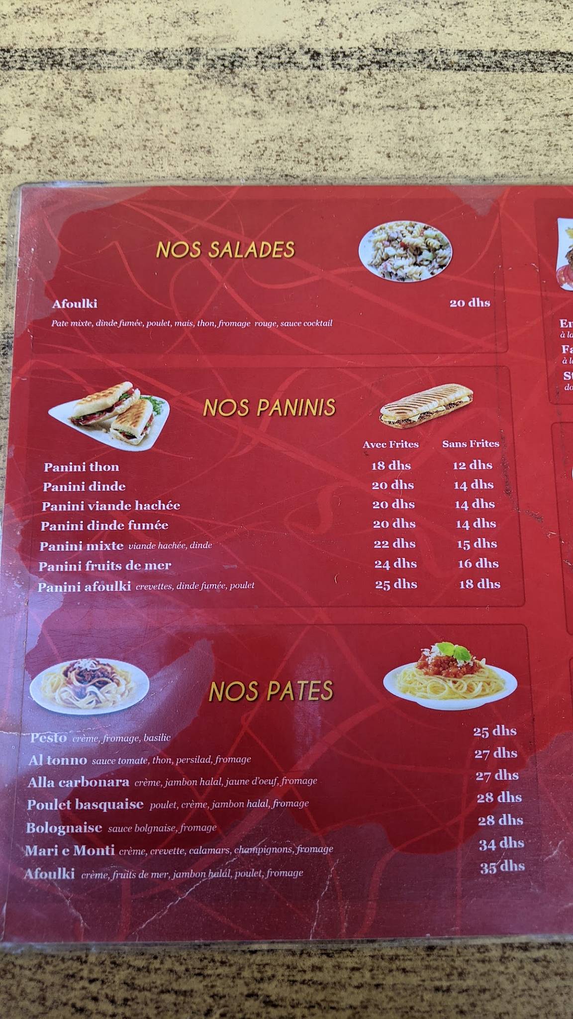 Menu de Snack Afoulki