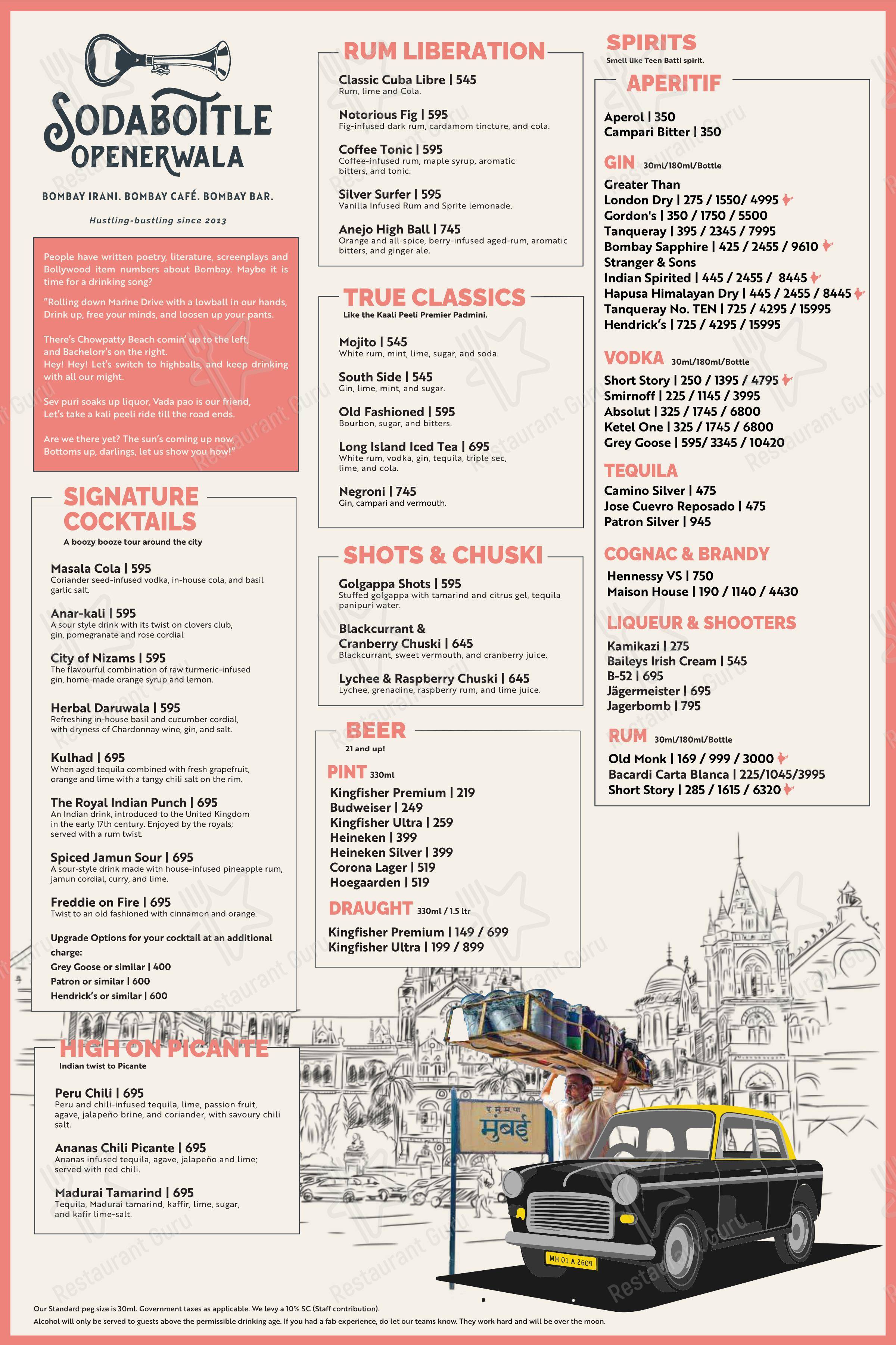 Коктейльная карта for the SodaBottleOpenerWala restaurant