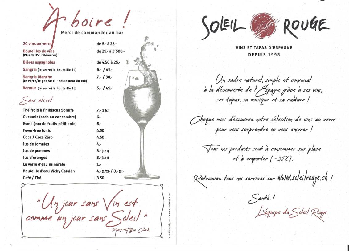 Menu di Soleil Rouge 