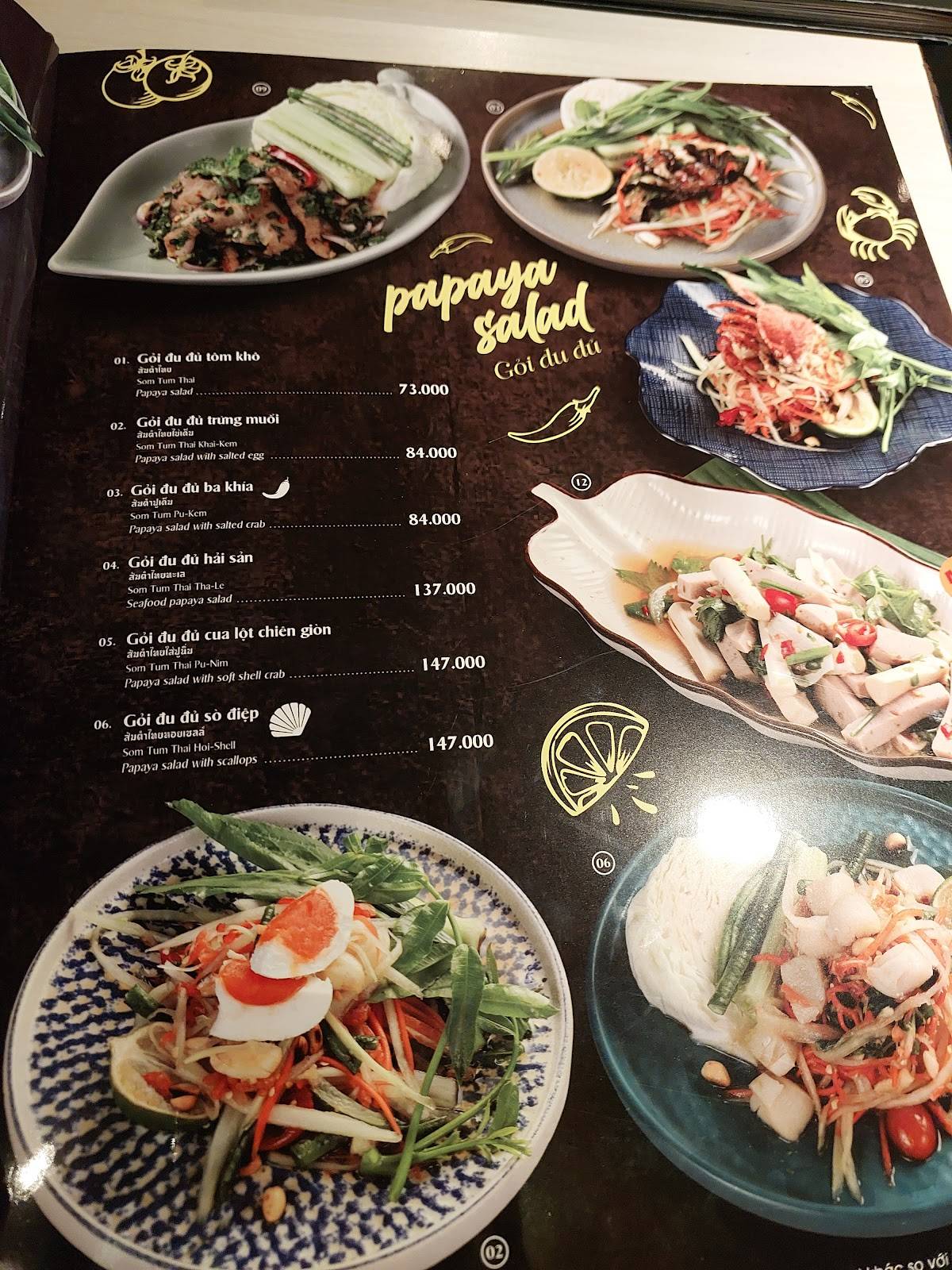 Menu at Som ตำ Thai restaurant, Ho Chi Minh City
