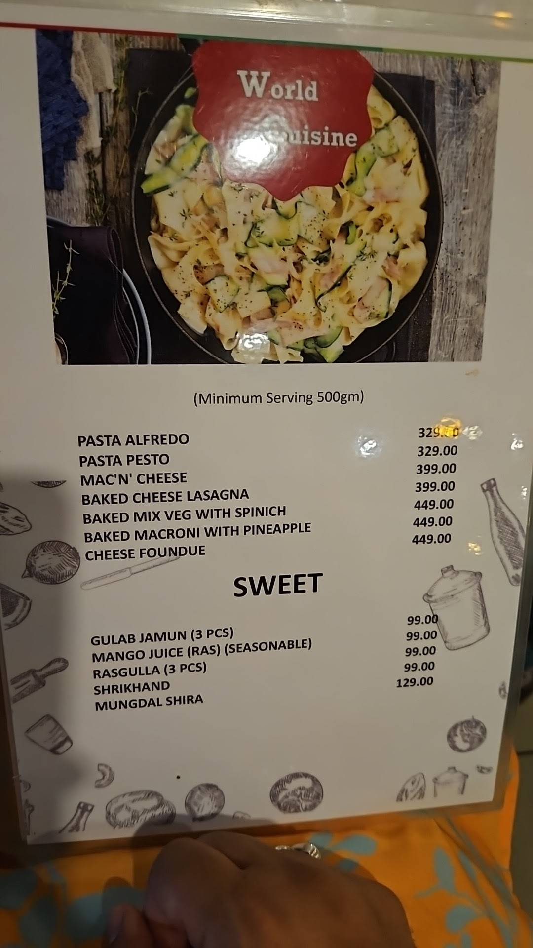 Swad Sagar Restaurant menu