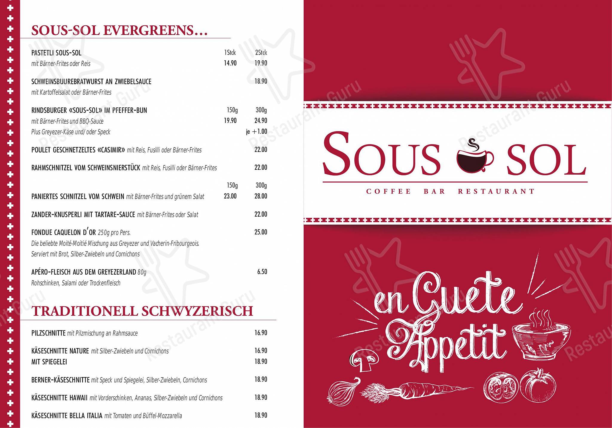Le Sous Sol in Berna - Menu bar