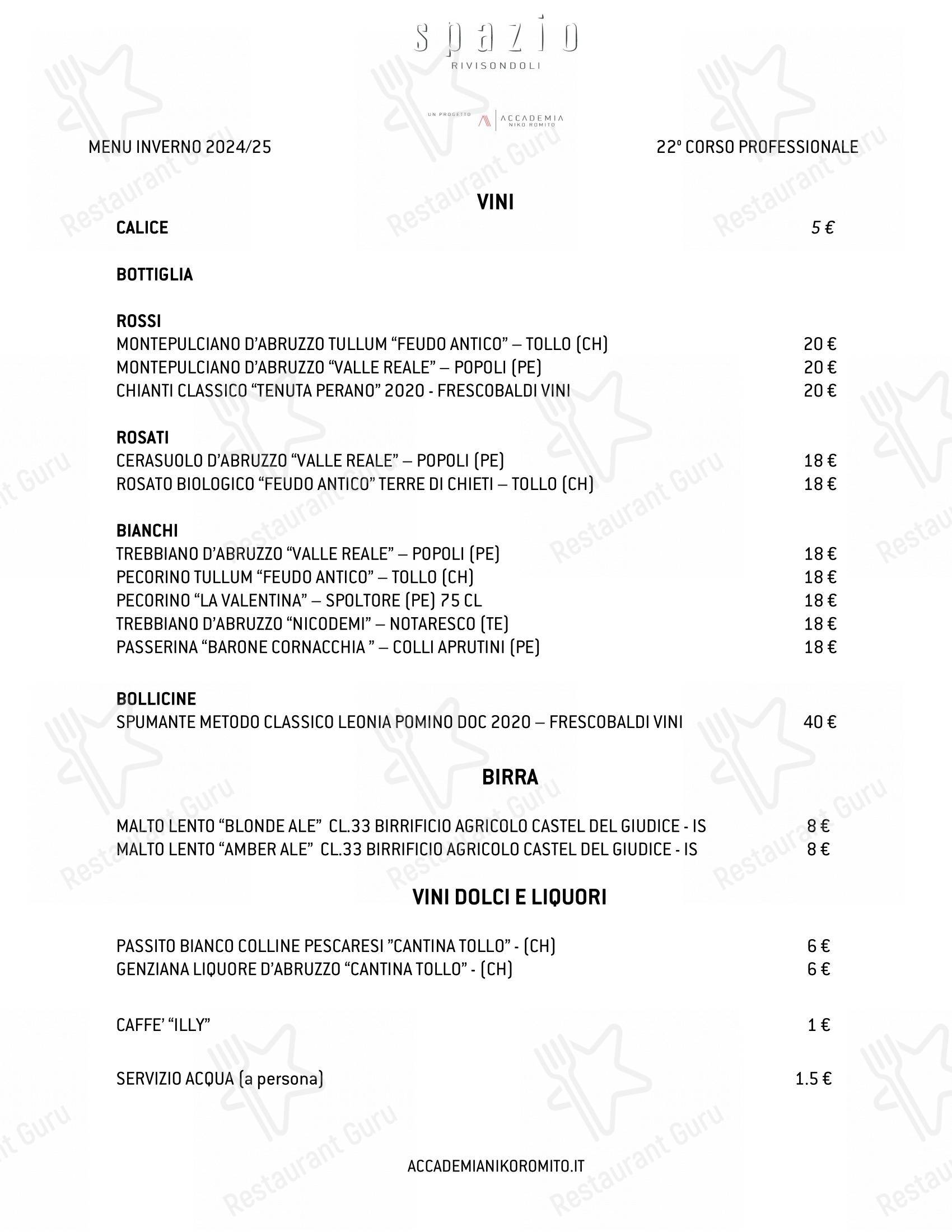 Menu di Spazio Niko Romito Rivisondoli - Menu