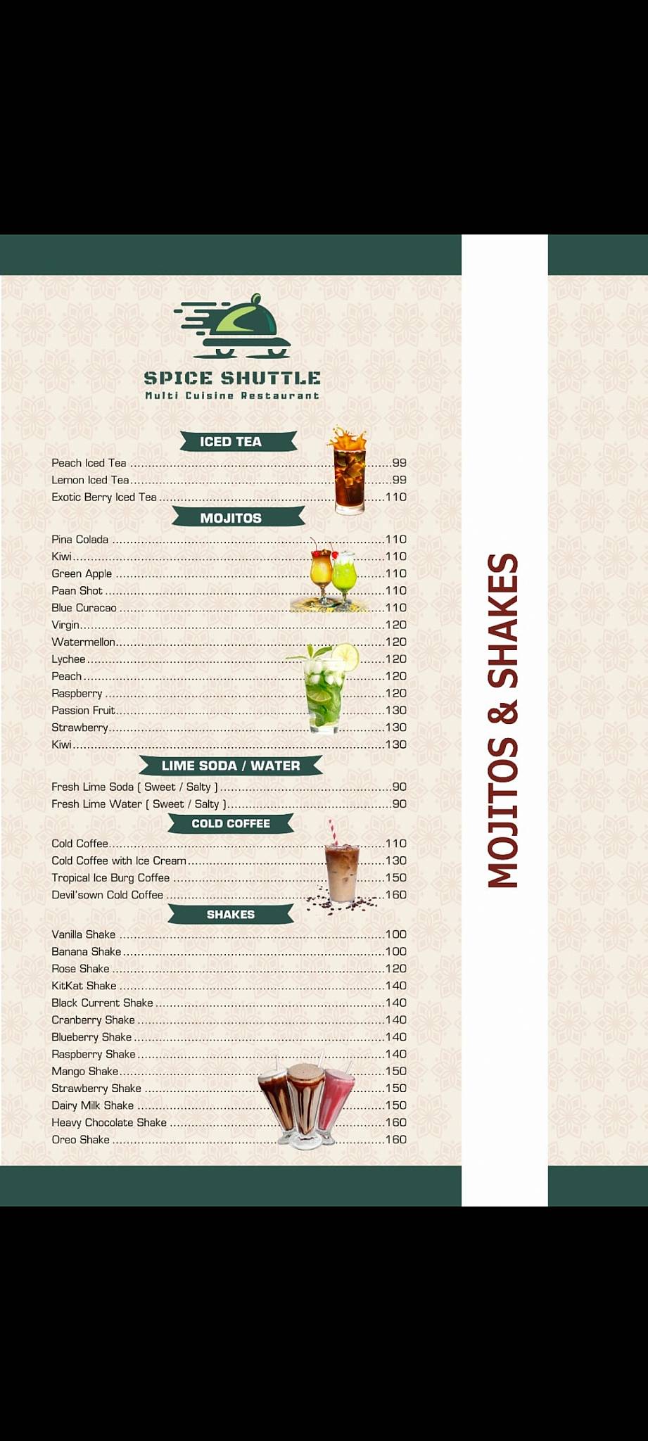 Spice Shuttle menu