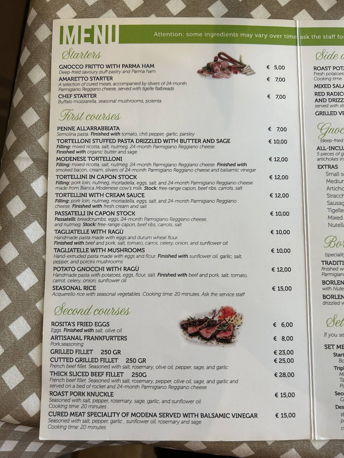 Menu di Amaretto Osteria Ristorante 