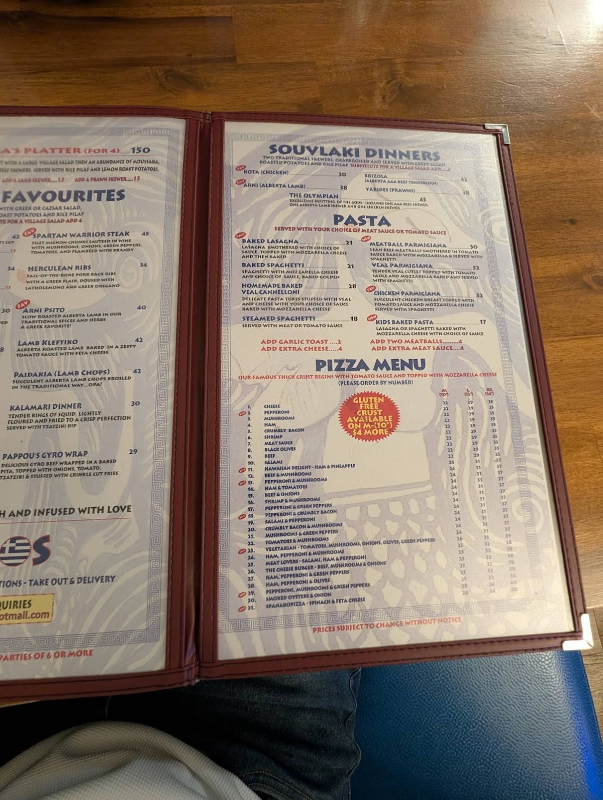Menu de Spiros Pizza on 17th Calgary