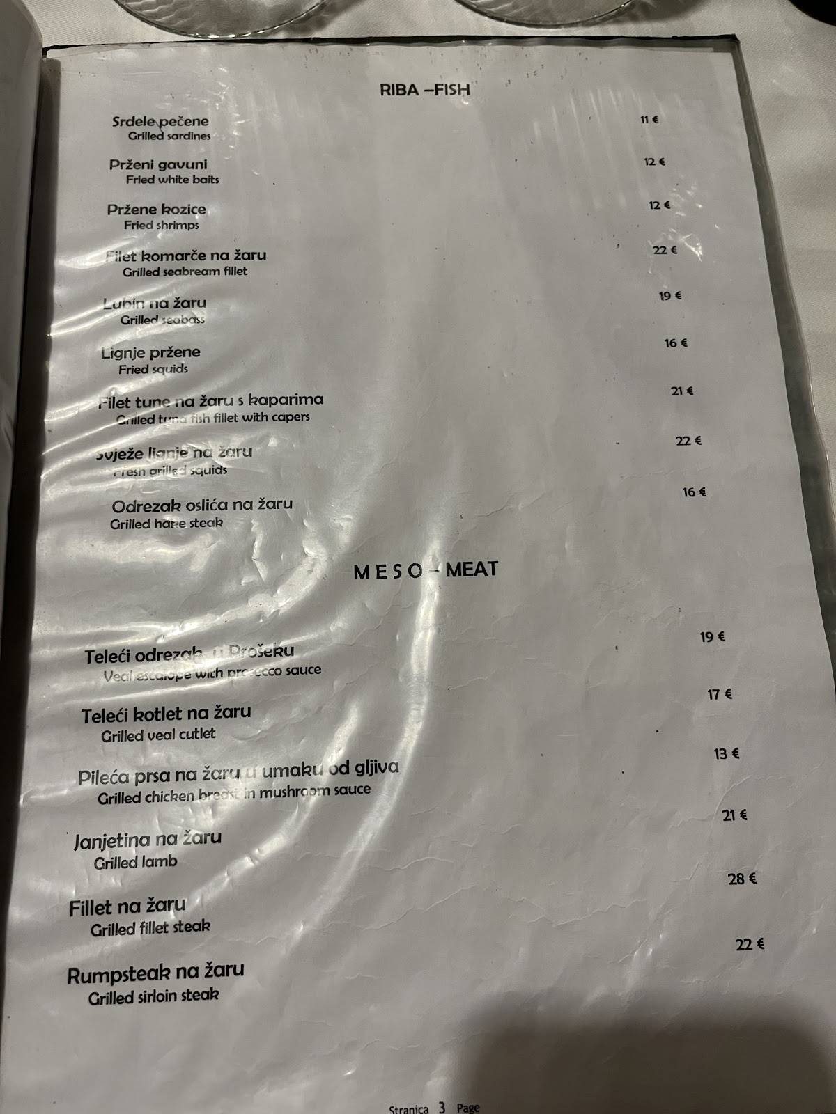 Menu di Šperun eat and drink buffet 