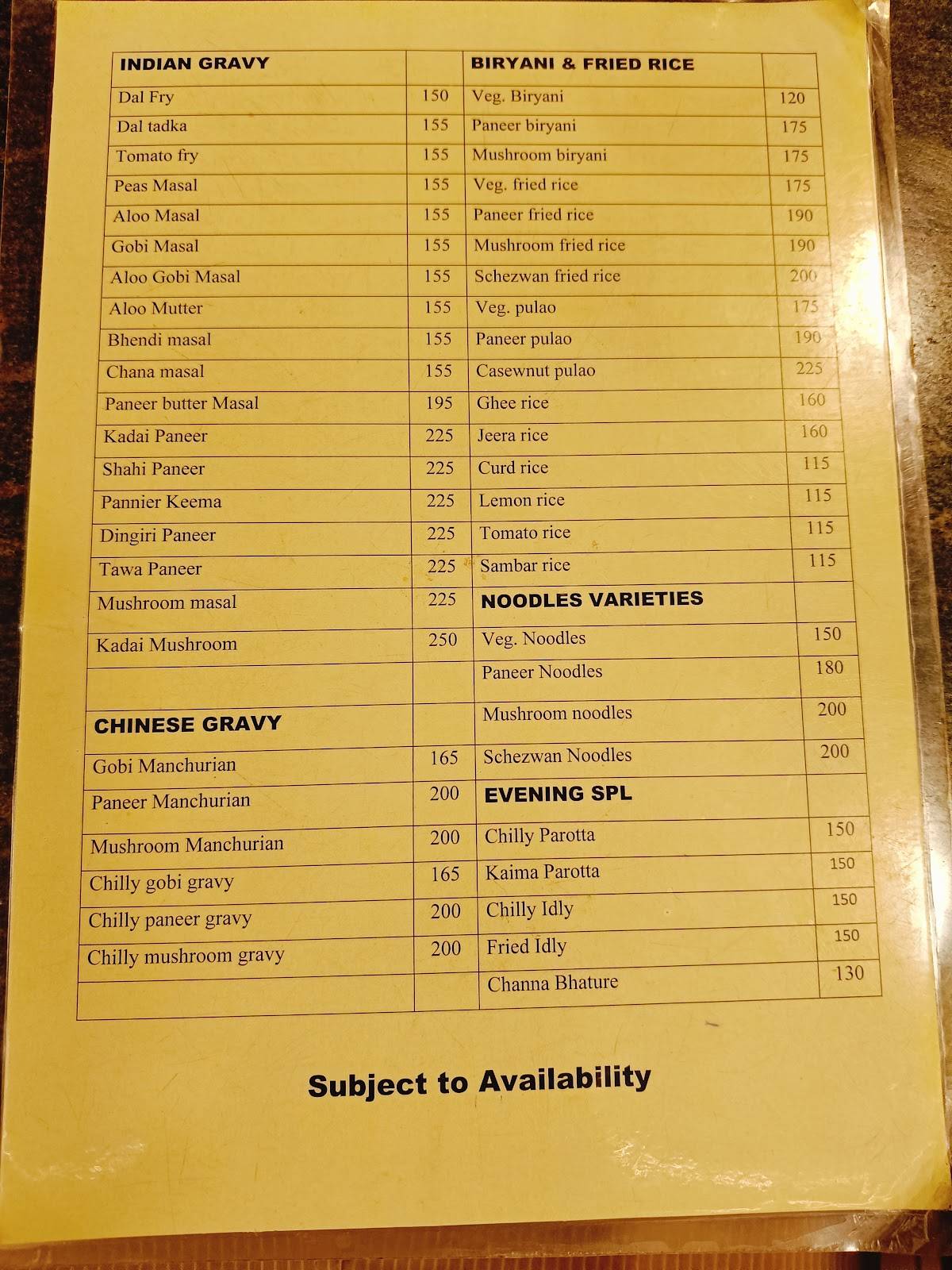 Sree Arul Jyothi (Veg Restaurant) menu