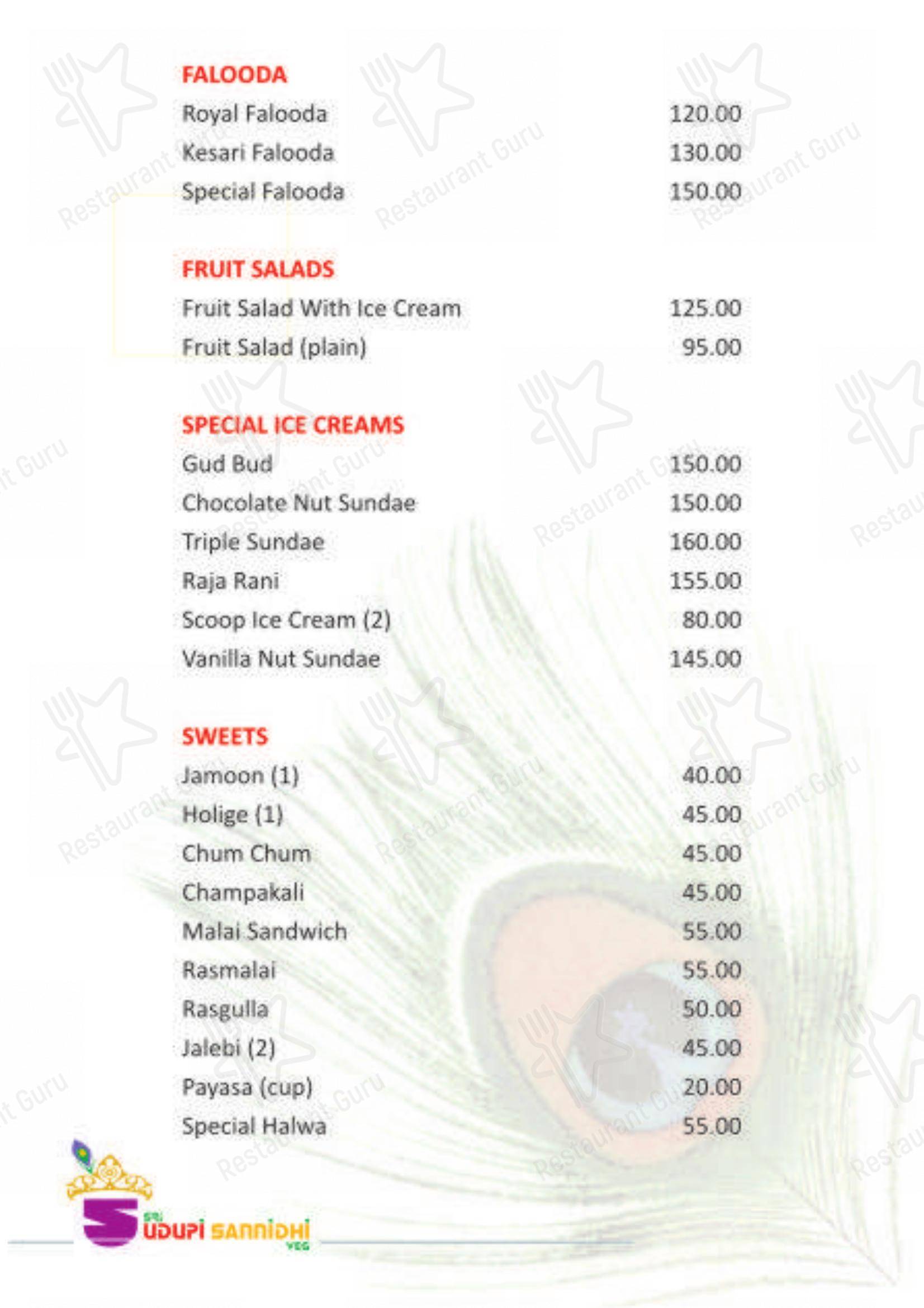 Menu for the Sri Udupi Sannidhi - Pure Veg Udupi Restaurant restaurant