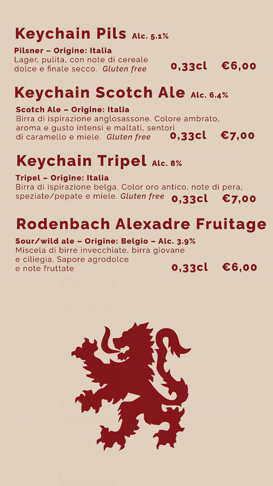 Menu di St. Andrew's vintage beer house 