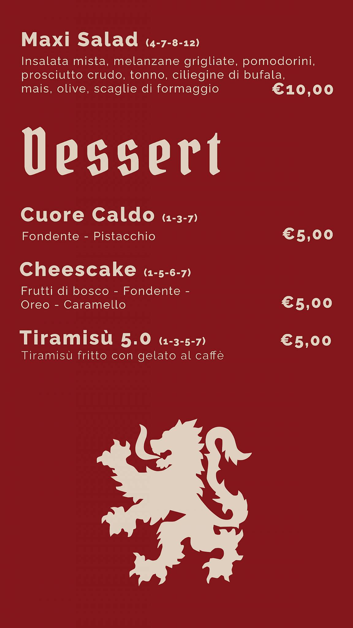Menu di St. Andrew's vintage beer house 