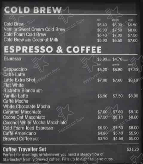 Starbucks menu