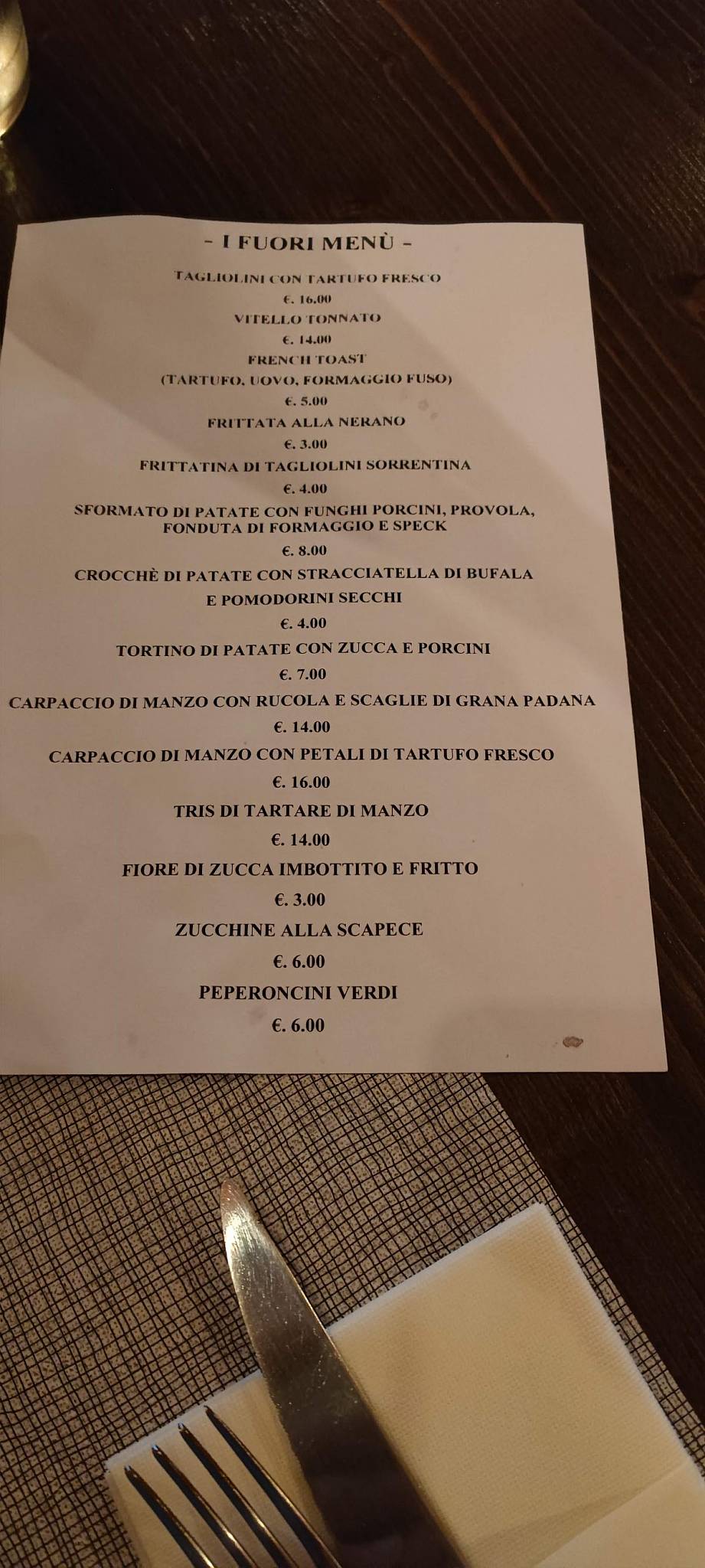 Menu di Steak House Colantuono's Steak and Grill - Napoli - Steak House Vomero 