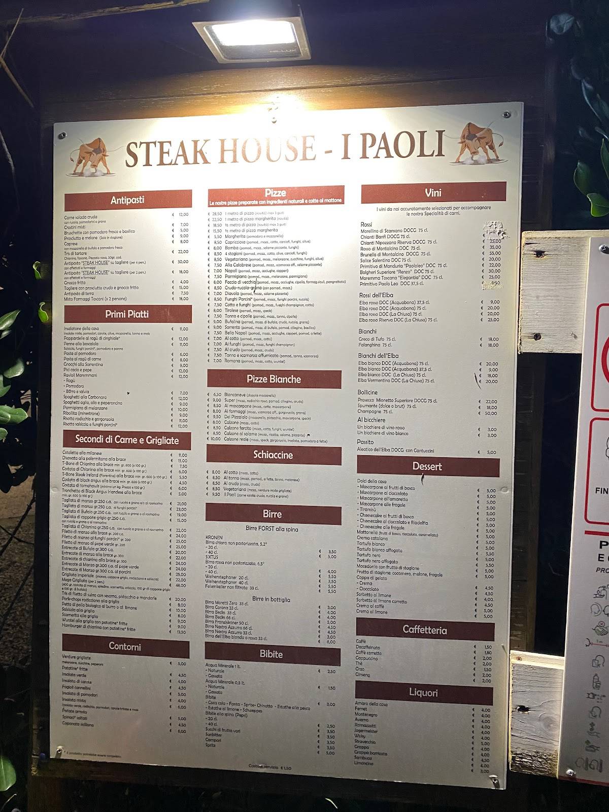 Menu di Steak House I Paoli 