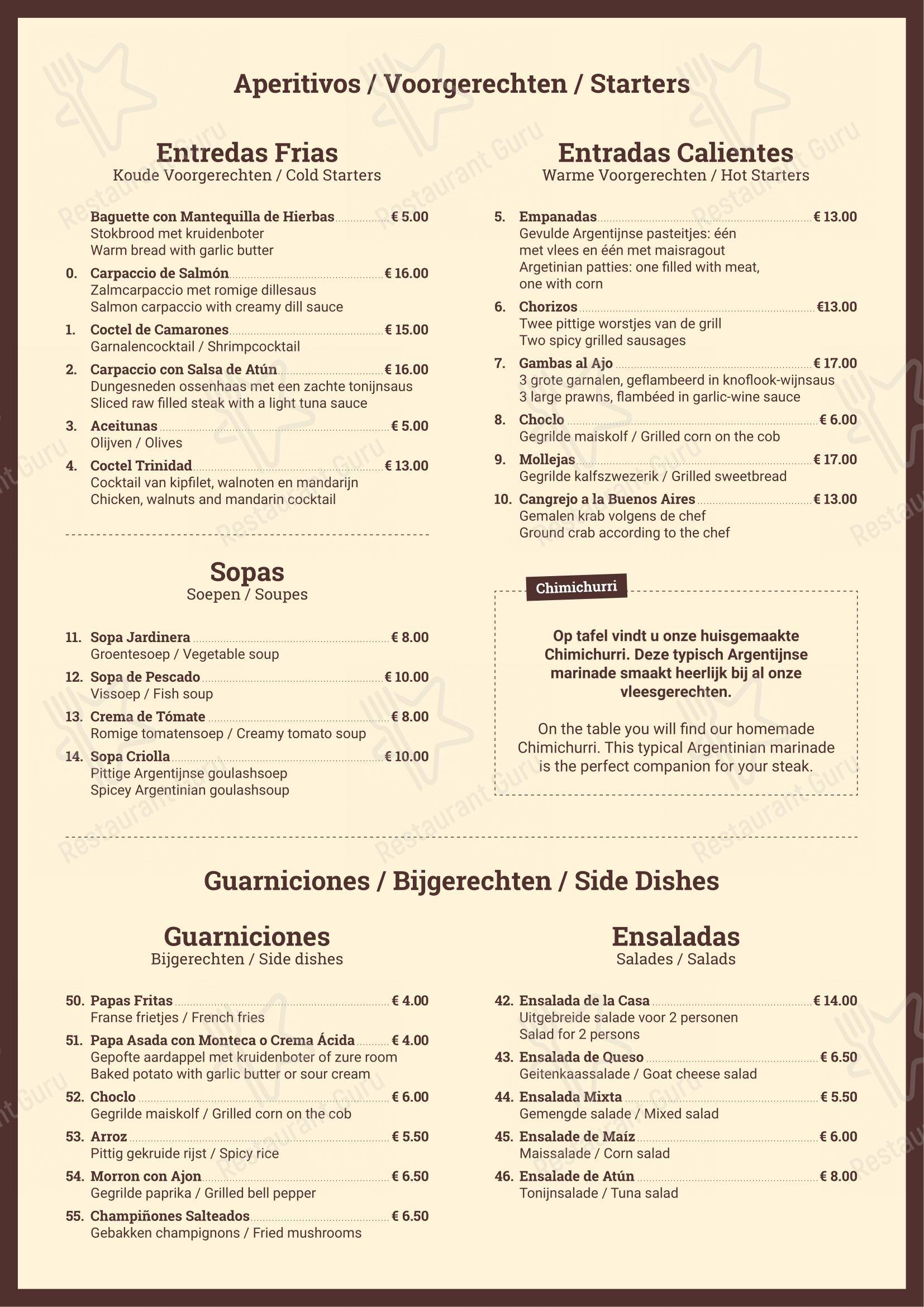 Menu bar pour Steakhouse Buenos Aires restaurant