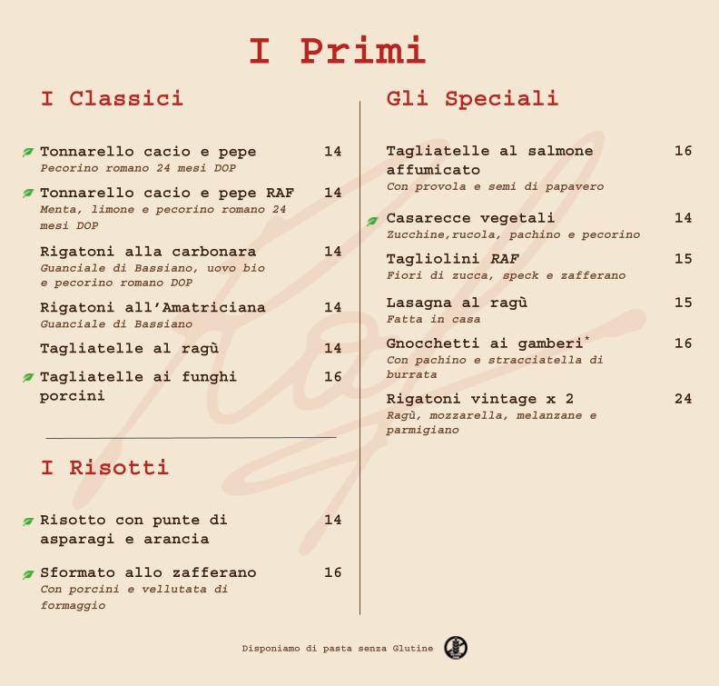 Menu di Ristorante Raf 