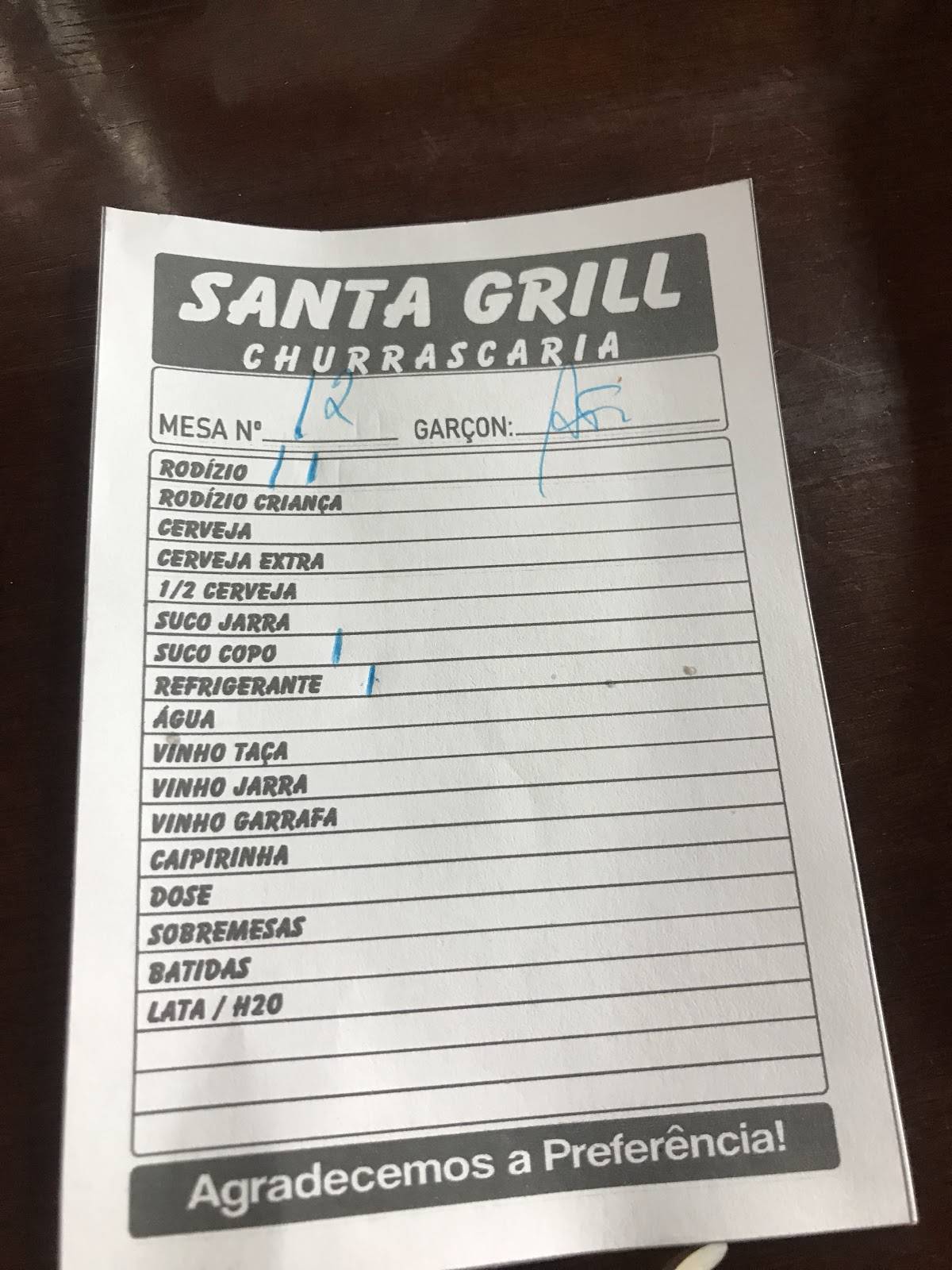 Santa Grill cardápio