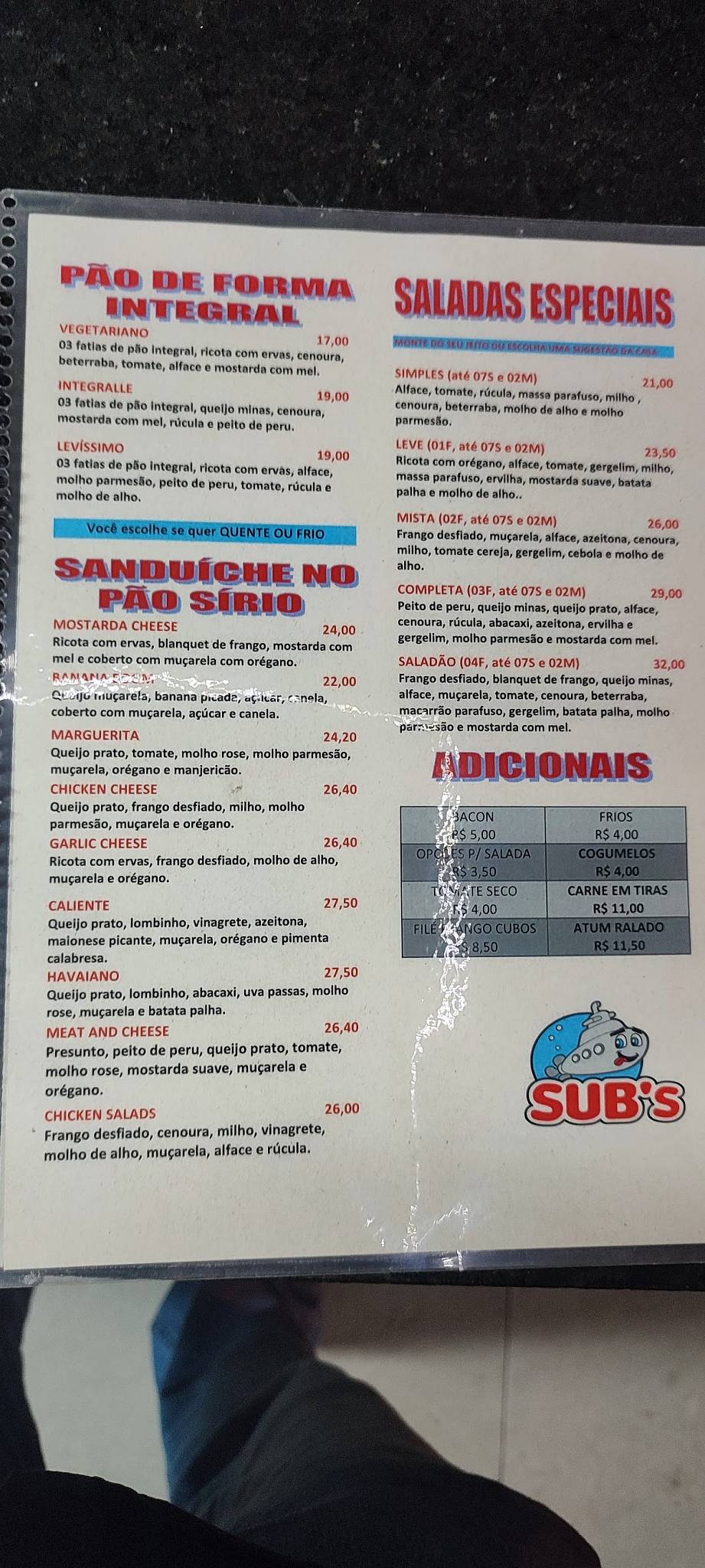 Sub's Açaí cardápio