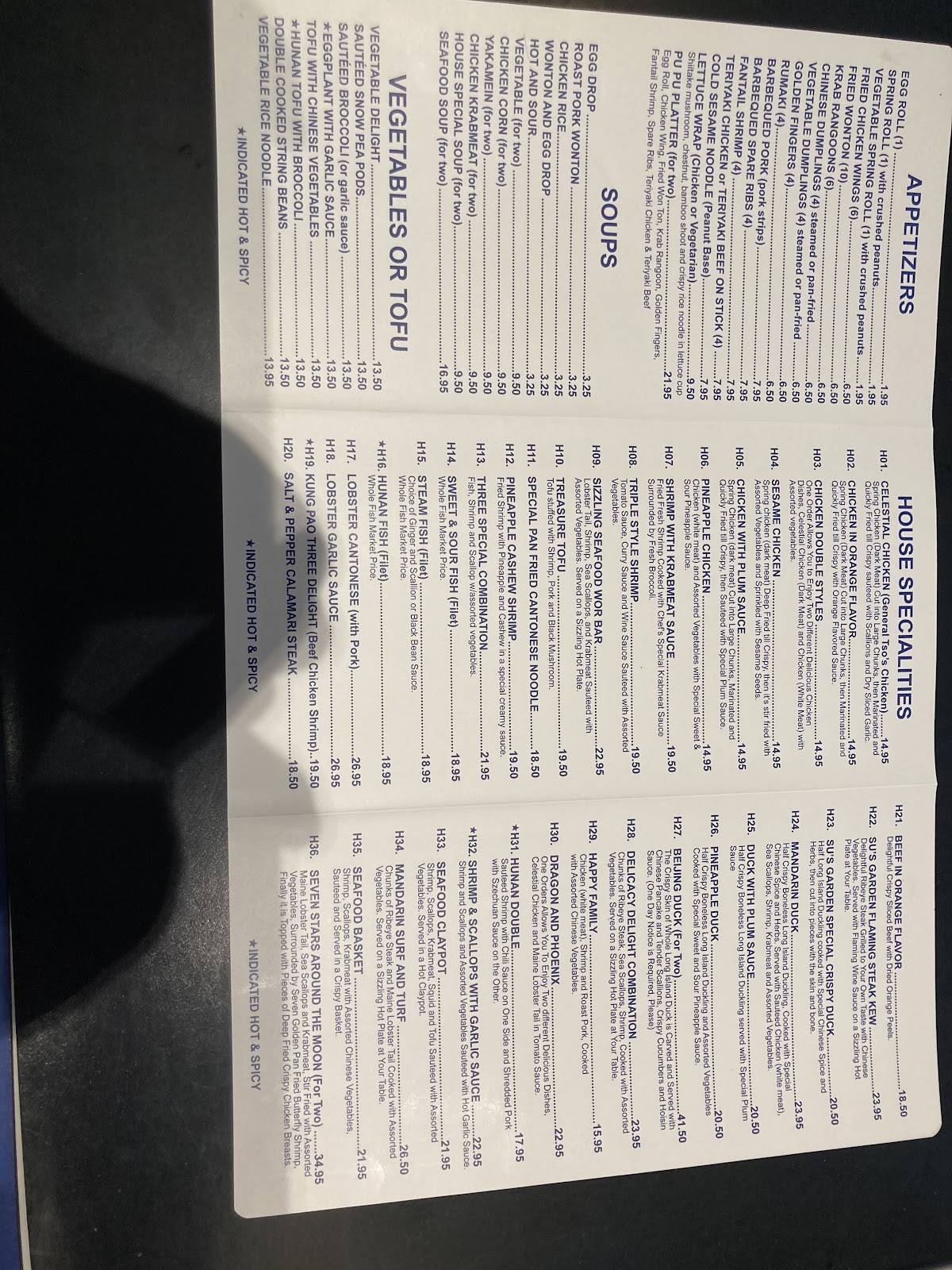 Menu at Su's Garden Chinese Restaurant, Marco Island