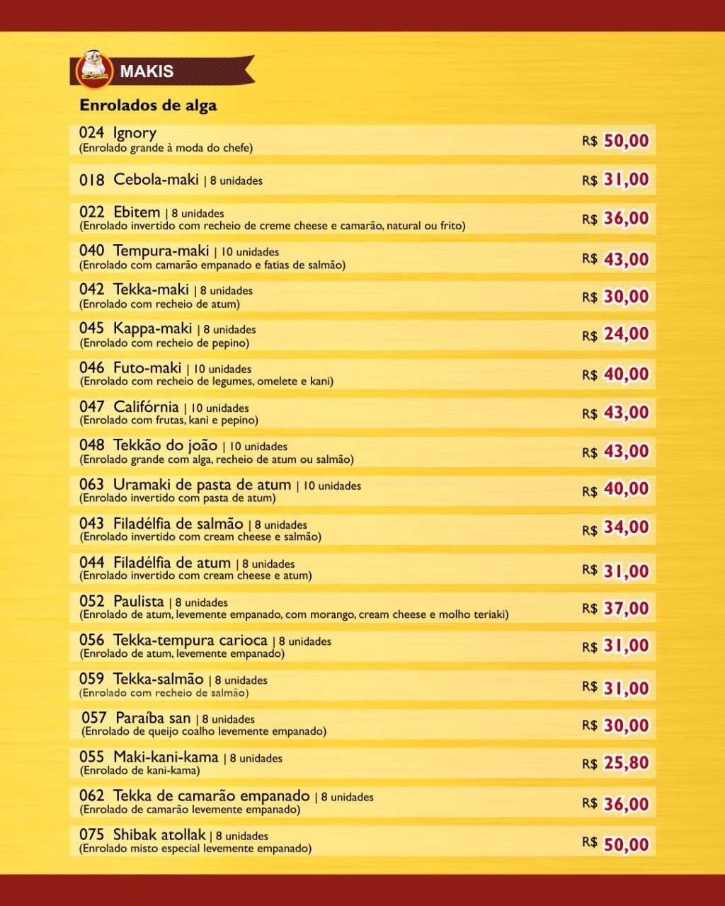 Sushi Itiban cardápio