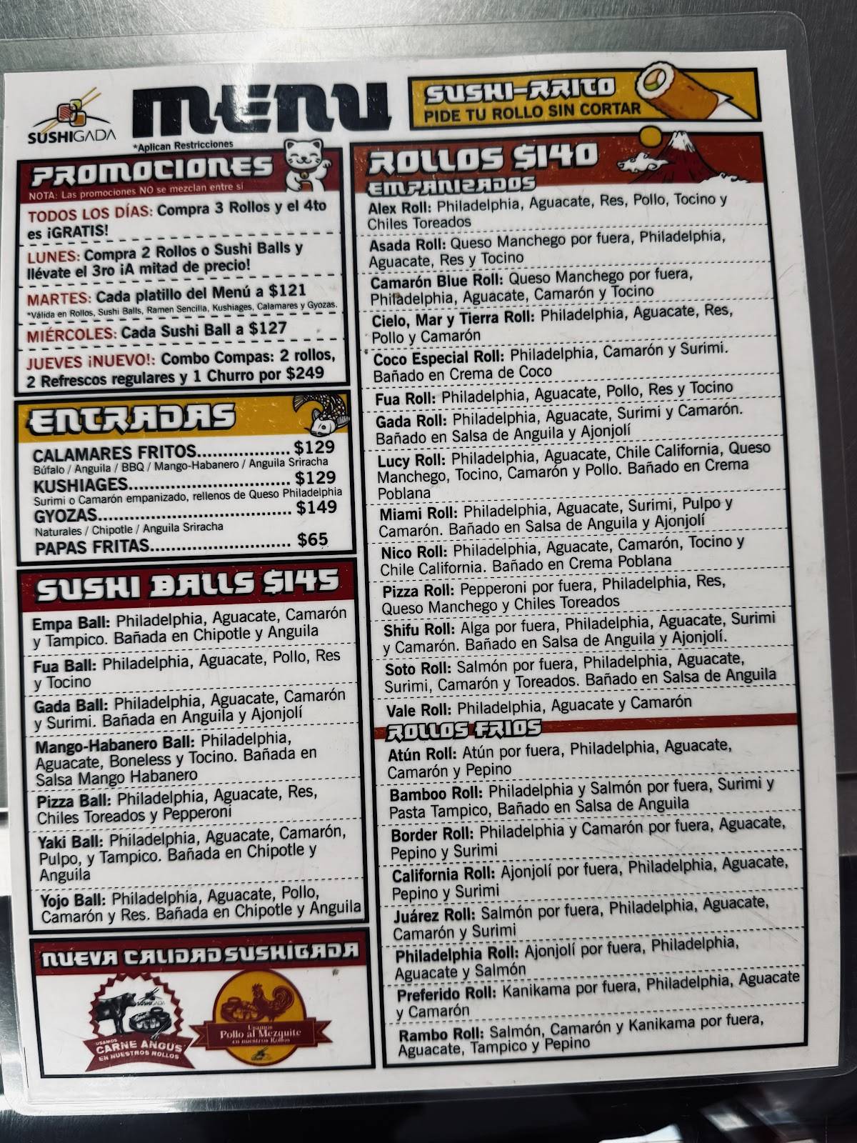 Menu at SushiGada restaurant, Ciudad Juarez, Blvd. Óscar Flores 1700