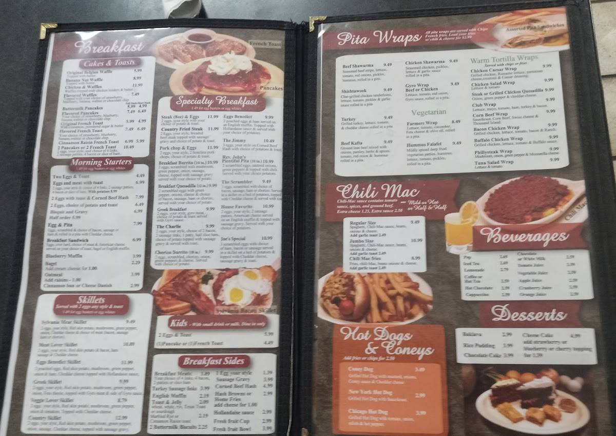 Menu at Sylvania Diner restaurant, Sylvania