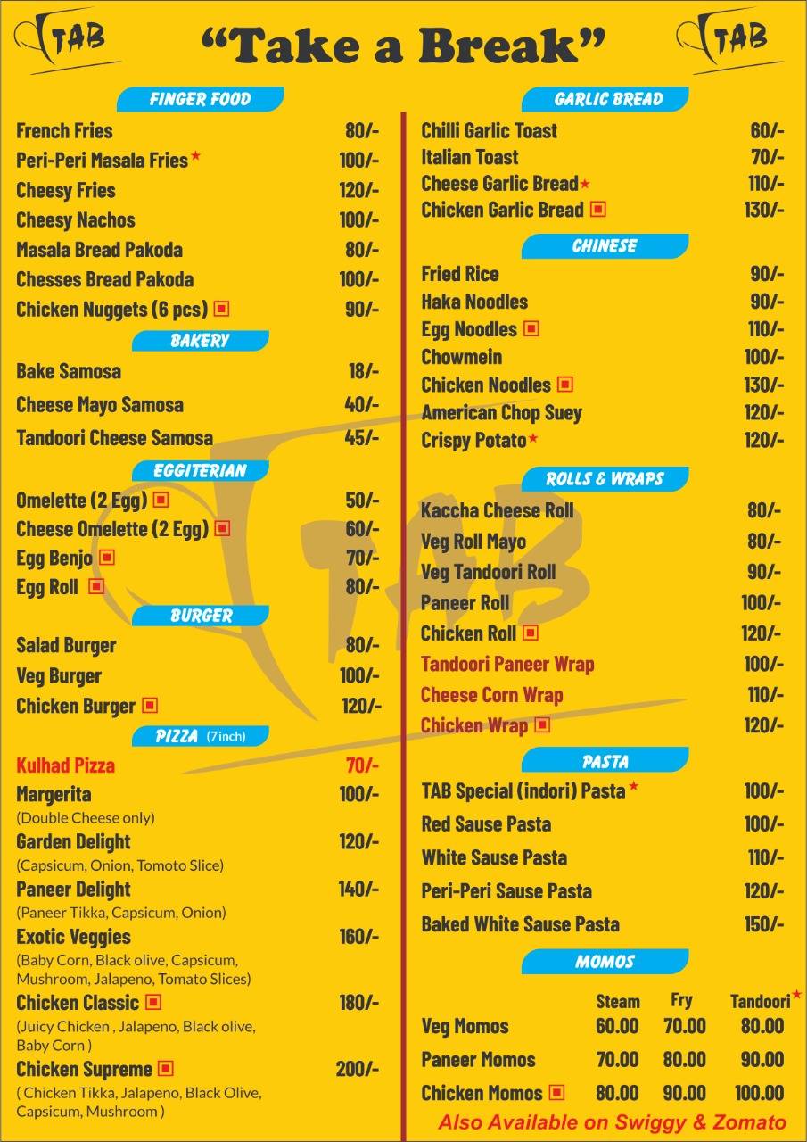 TAKE a BREAK CAFE menu