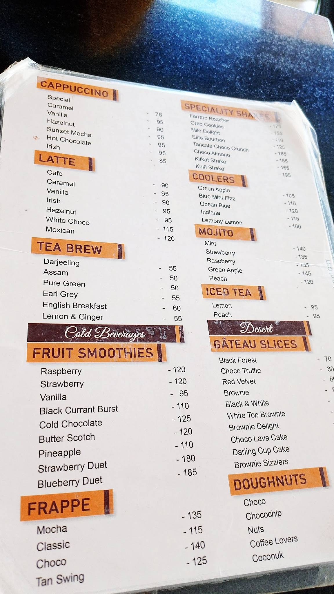 TANCAFE (Coffee Shop Restaurant Tan Cafe) menu