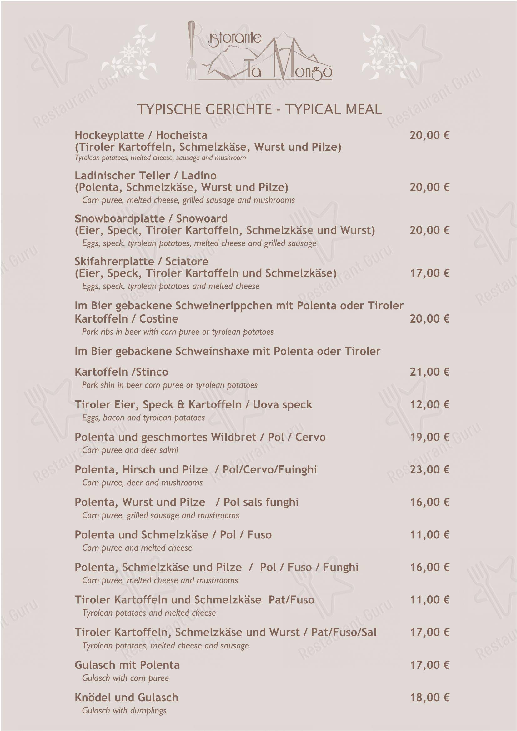 Ta Mongo in Pozza di Fassa - 菜单