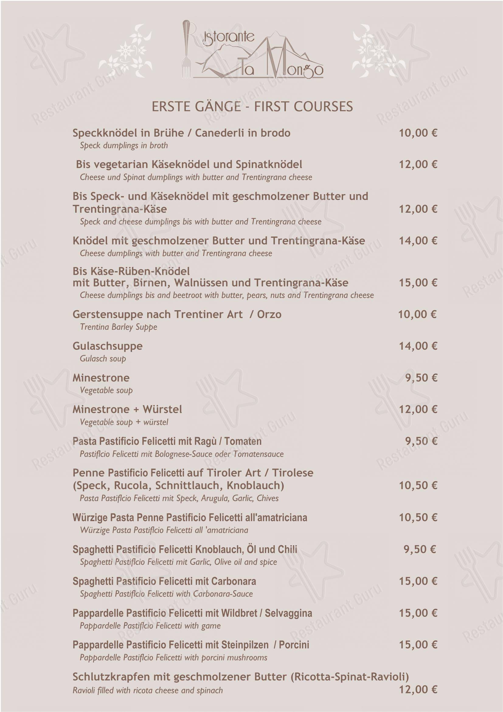 菜单 per Ta Mongo ristorante