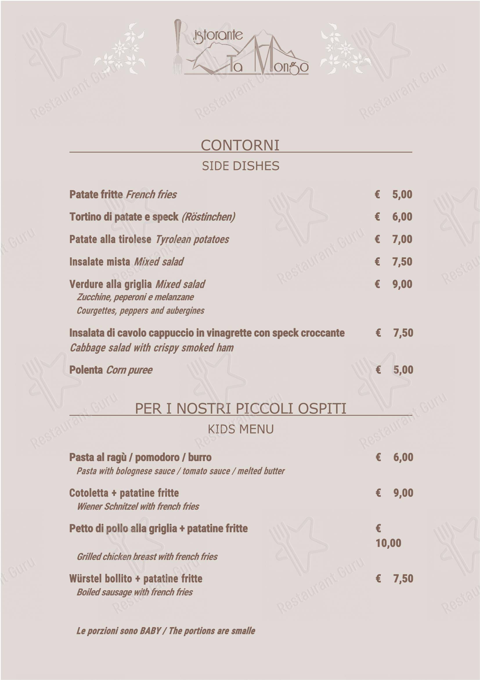 Menu per Ta Mongo ristorante