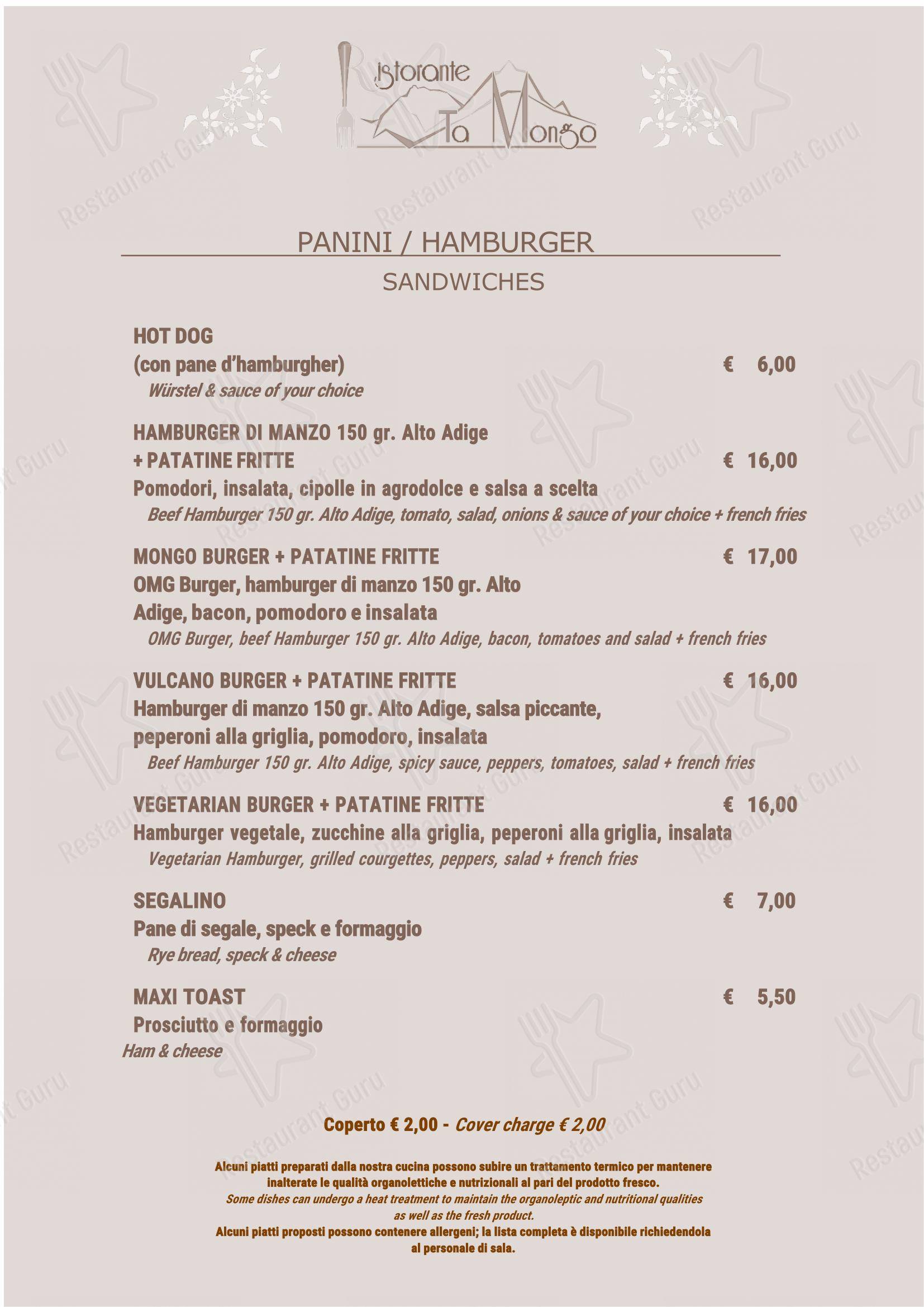 Menu di Ta Mongo - Menu