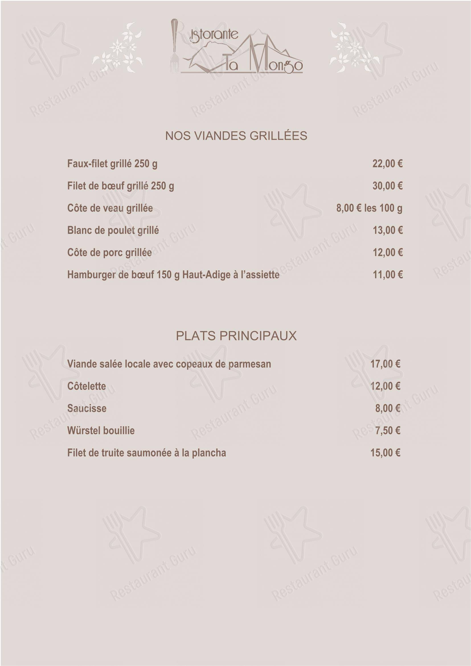 Ta Mongo in Pozza di Fassa - Menu bar