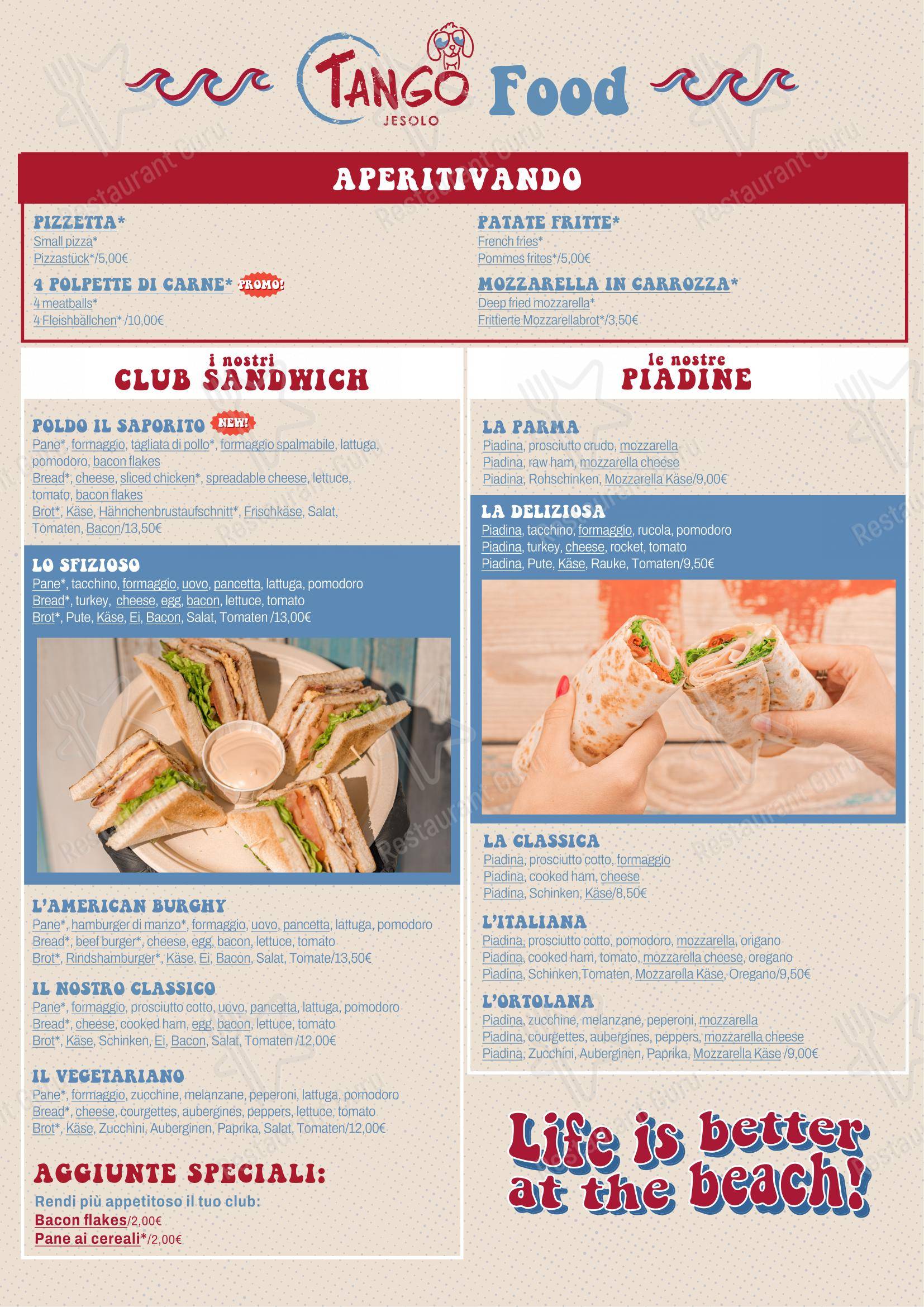 Menu per Tango Bar Venezia pub & bar