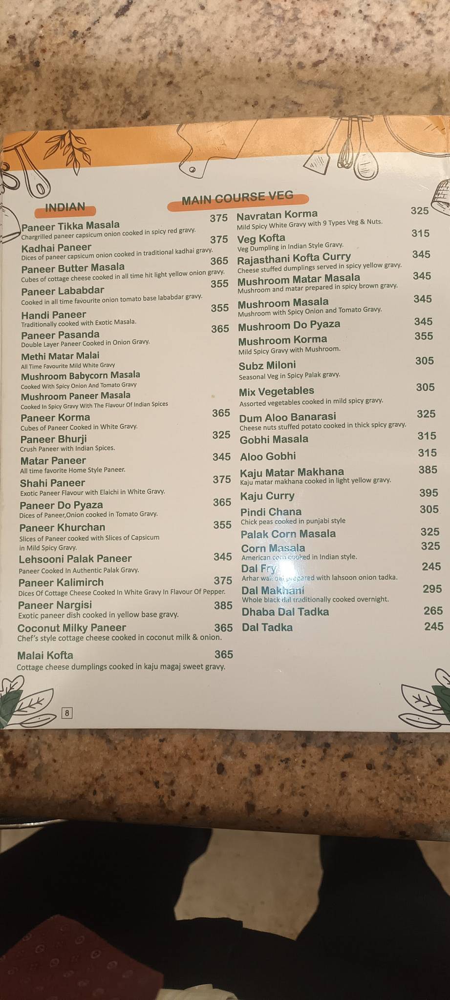 Tanish Dining and Cafe menu