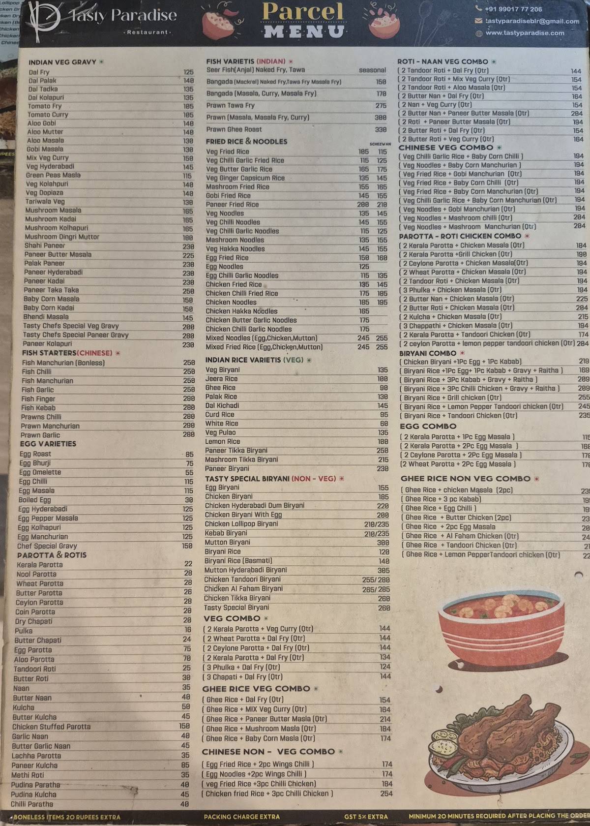 Tasty Paradise - Veg and Non Veg Restaurant in Malleswaram menu