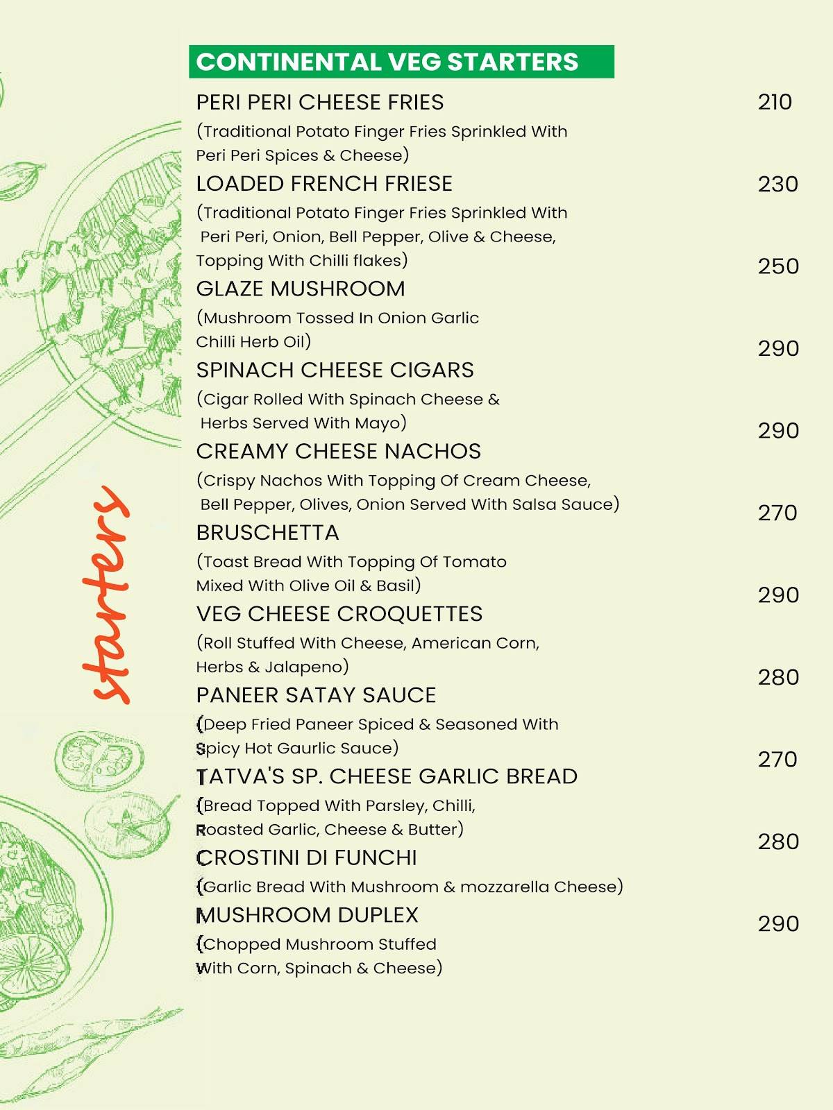 Tatva Restaurant and Cafe menu