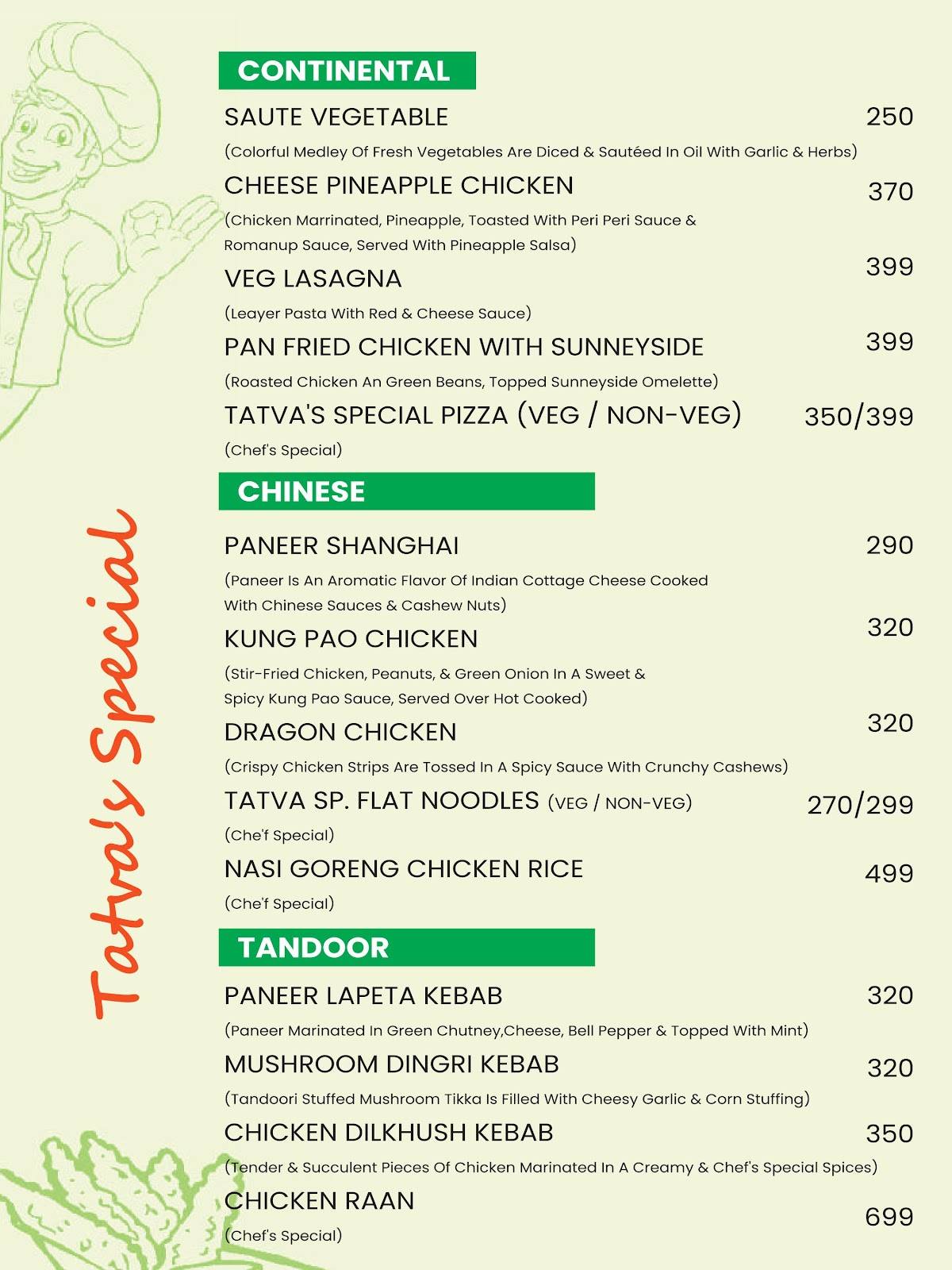Tatva Restaurant and Cafe menu